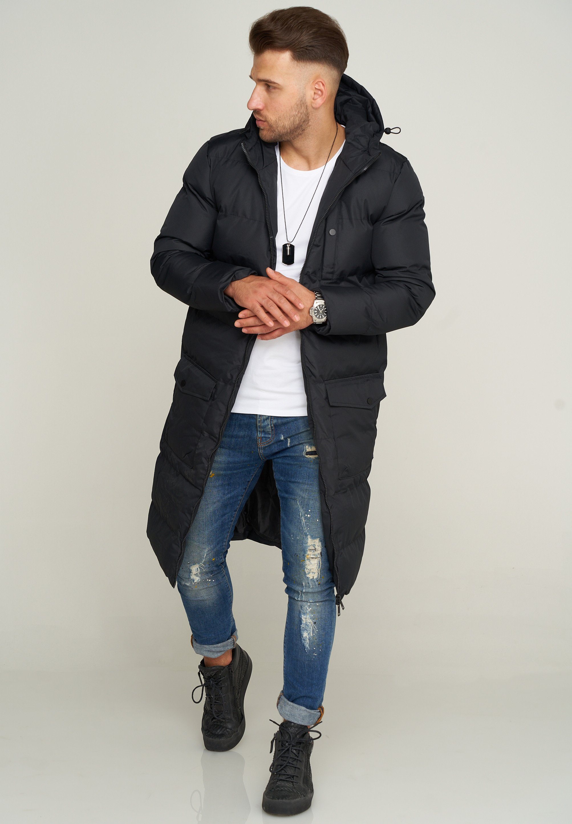 Kapuze SOULSTAR warme Wintermantel mit S2KANSK Winterjacke Parka Pufferjacke Steppjacke Black