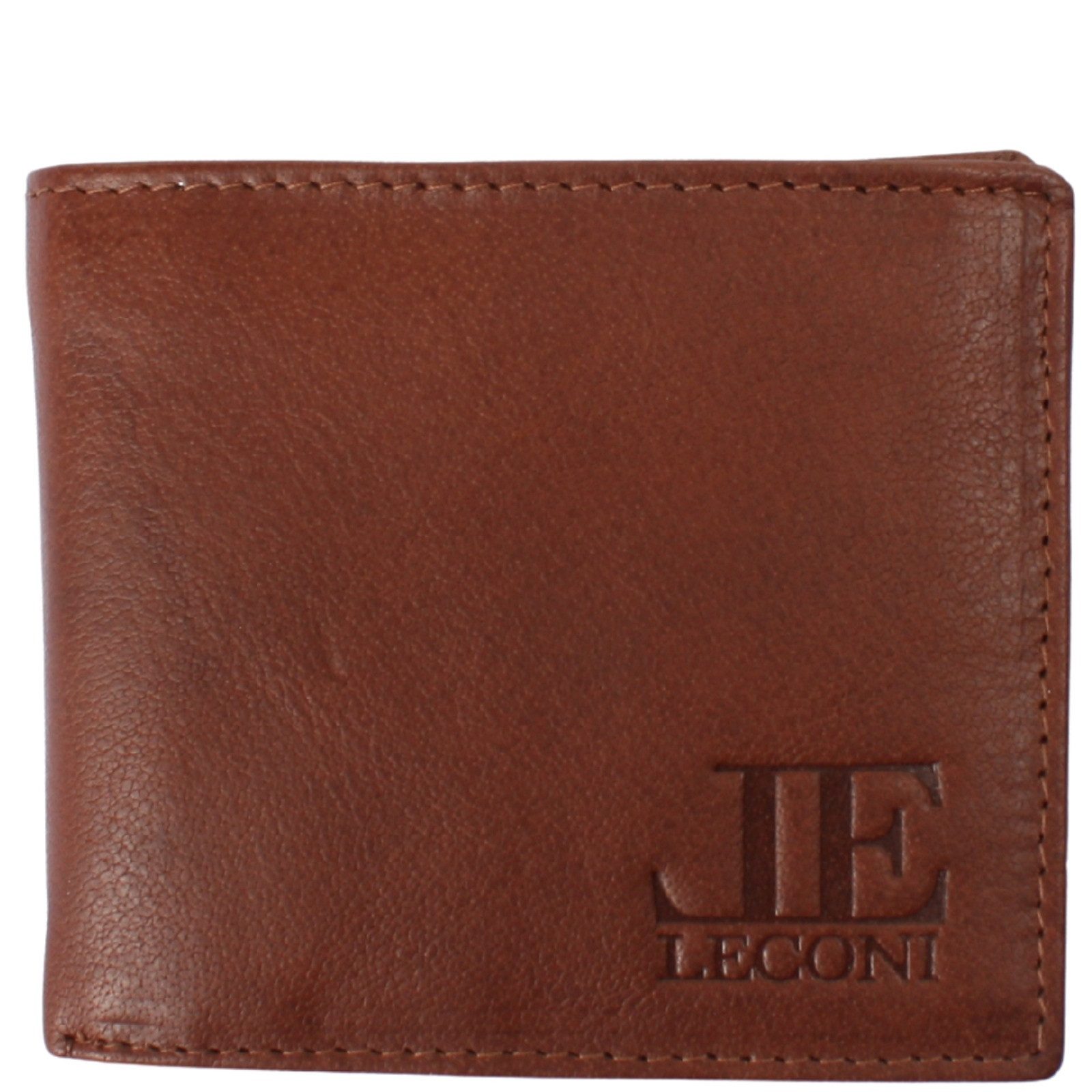 LECONI Geldbörse kompakt Portemonnaie für Herren Kartenetui RFID Portmonee Leder LE9033, viele Kartenfächer - Querformat - 11x 9,5x 2cm