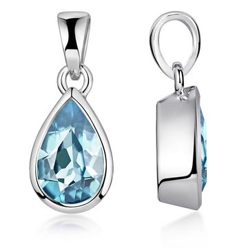 Materia Kettenanhänger Tropfen Blautopas Edelstein Hellblau KA-274, 925 Sterling Silber, rhodiniert