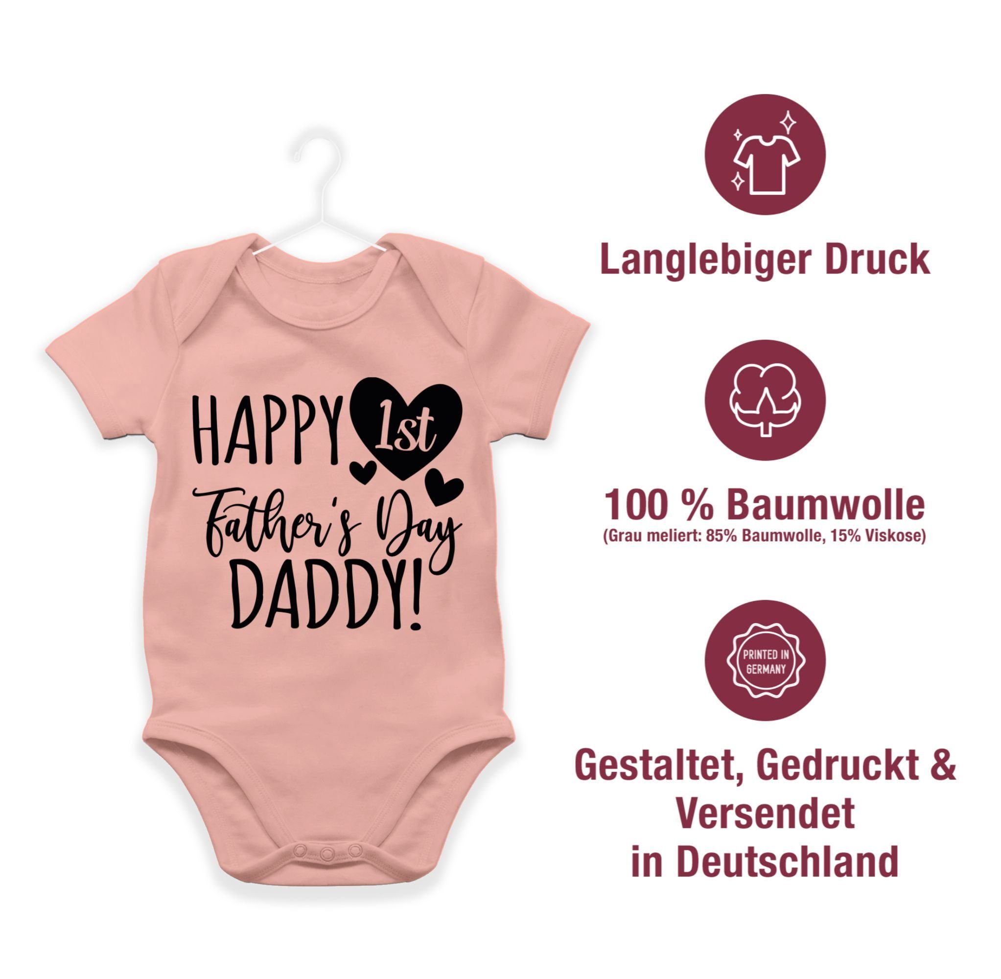 Father's Geschenk 1 Vatertag Happy 1st - Baby Shirtbody Shirtracer Day Daddy! Babyrosa schwarz