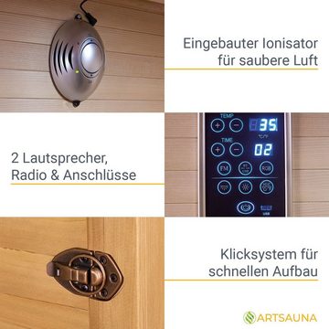 Artsauna Infrarotkabine Nyborg E150K Dual Technologie, für 4 Personen, Hemlock-Holz, HiFi-System, Ionisator, LED-Farblicht
