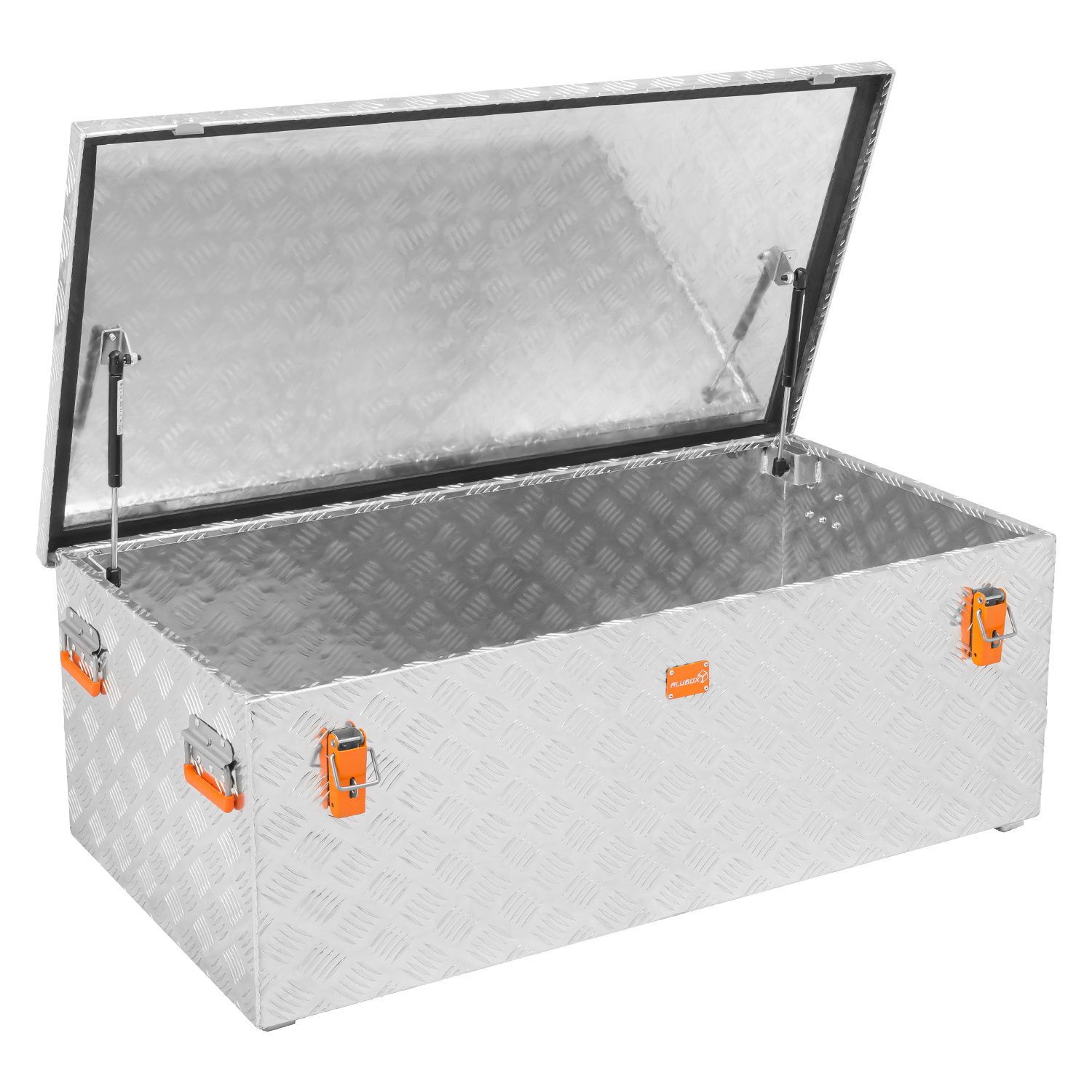 Thumbnail - ALUBOX Aufbewahrungsbox aus Aluminiumriffelblech massive Transportkiste (275 Liter), Fangbänder & Gasdruckdämpfer im Dec...
