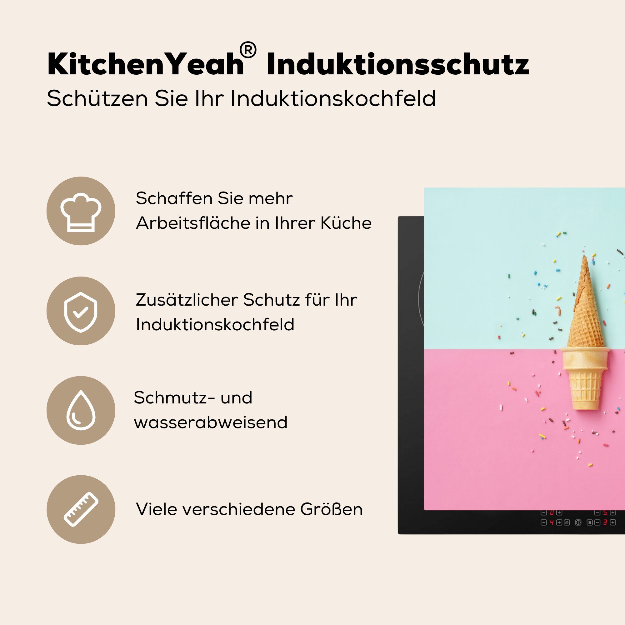 Ceranfeldabdeckung, MuchoWow auf für Vinyl, Herdblende-/Abdeckplatte grünen 78x78 tlg), rosa und küche Zwei Arbeitsplatte Abgrund, Eishörner einem cm, (1