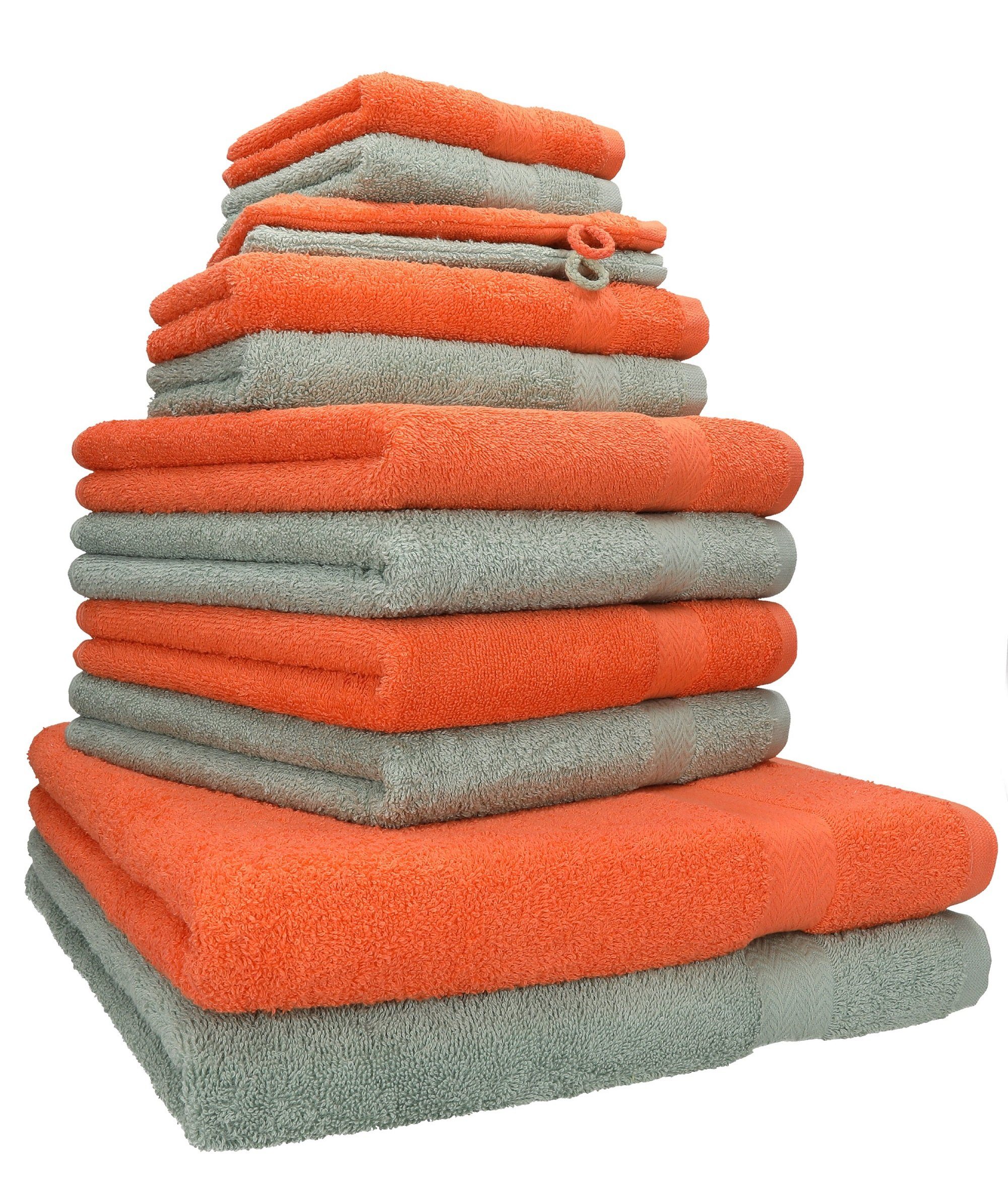 Betz Handtuch Set 12-TLG. Handtuch Set Premium 100% Baumwolle 2 Duschtücher 4 Handtücher 2 Gästetücher 2 Seiftücher 2 Waschhandschuhe Farbe blutorange heugrün, 100% Baumwolle, (12-tlg)