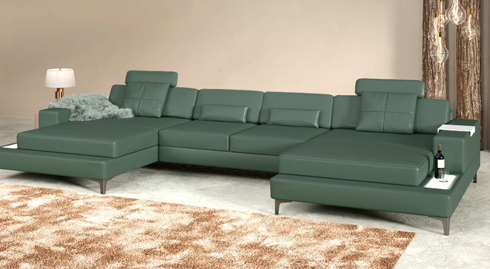 BULLHOFF Wohnlandschaft Wohnlandschaft Leder XXL Ecksofa Eckcouch U-Form Leder Designsofa LED Sofa Couch Weiss Grau Grün »MÜNCHEN« von BULLHOFF