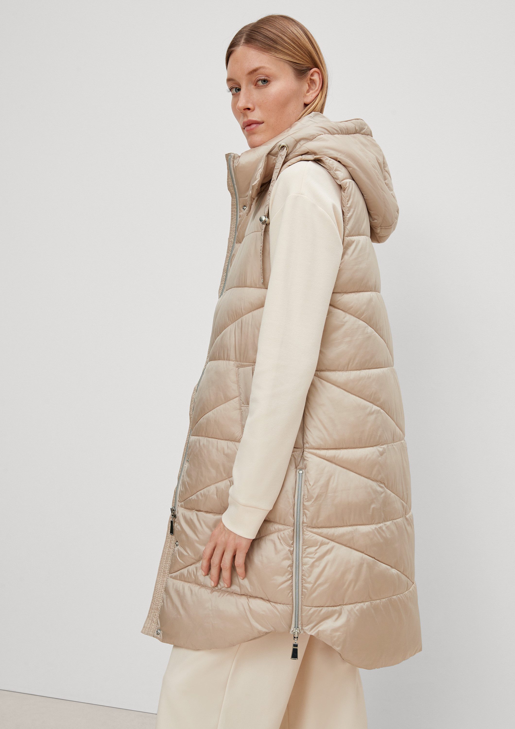 comma Outdoorjacke Outdoor-Weste Lange Steppweste mit Kapuze