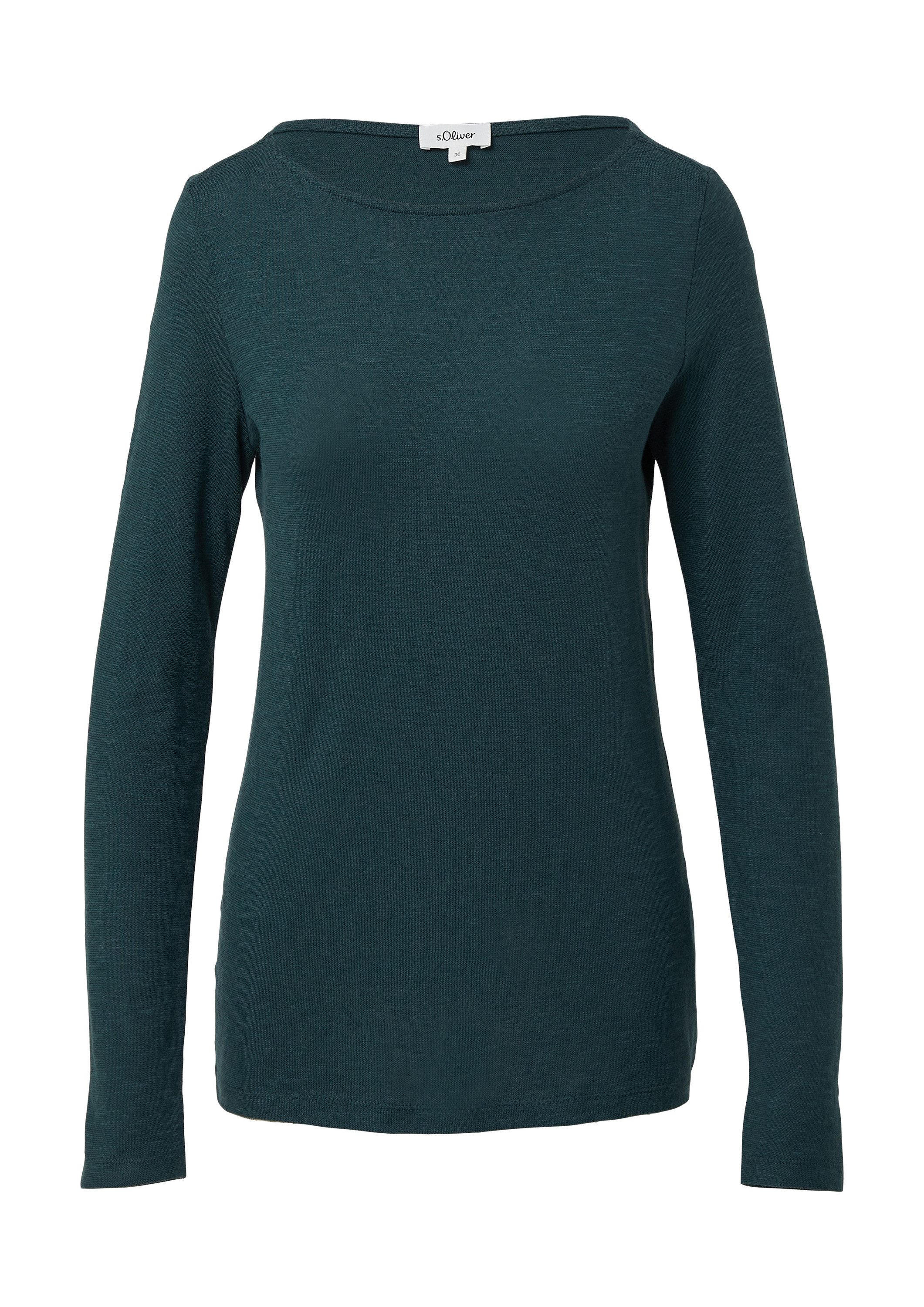 s.Oliver Langarmshirt T-Shirt Slim-Fit-Longsleeve aus Baumwollslub mit U-Boot-Ausschnitt