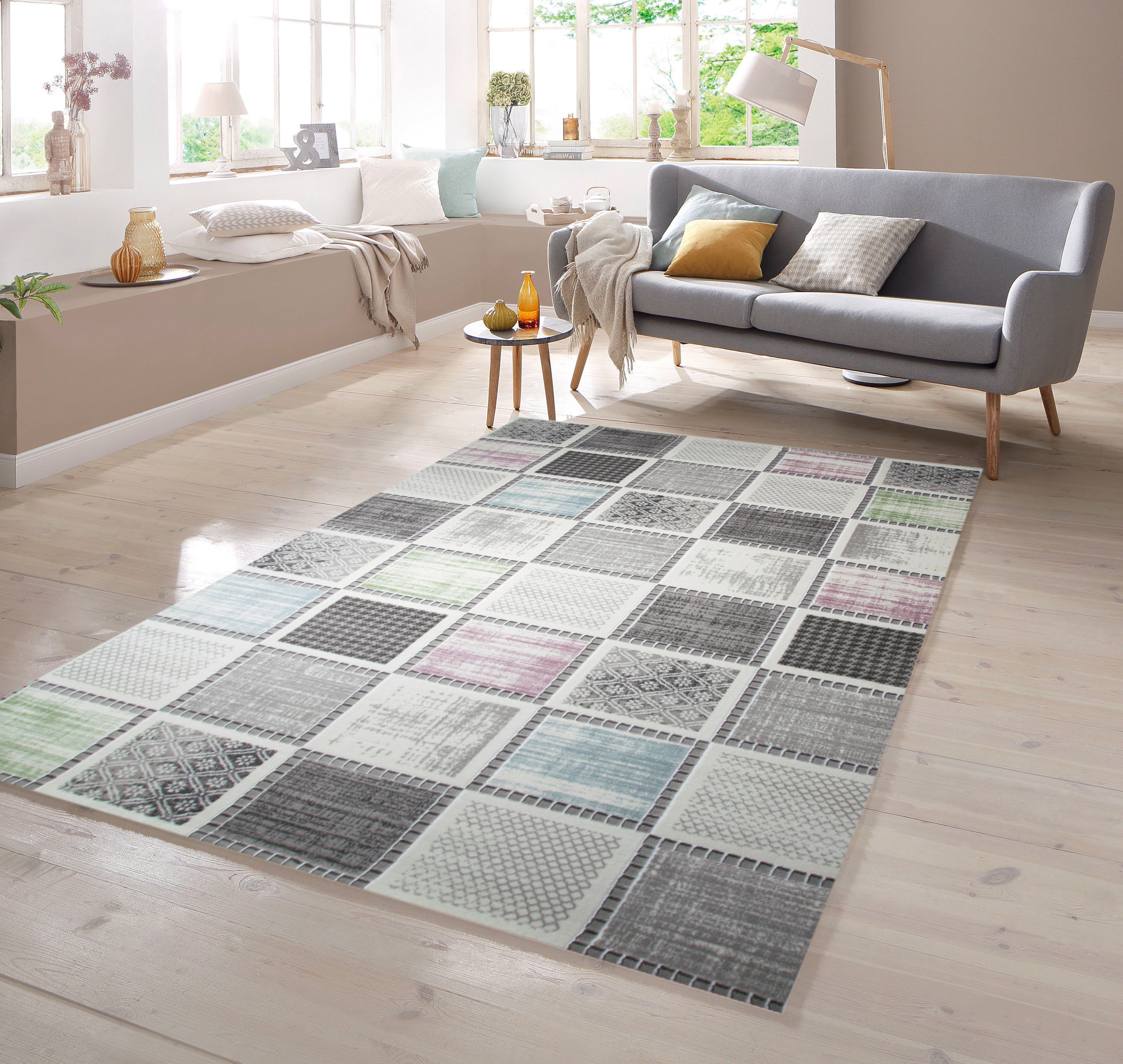 Grau, Höhe: Karomuster TeppichHome24, Designer mit Lila rechteckig, Teppich in Grün Kurzflor Blau 11 mm