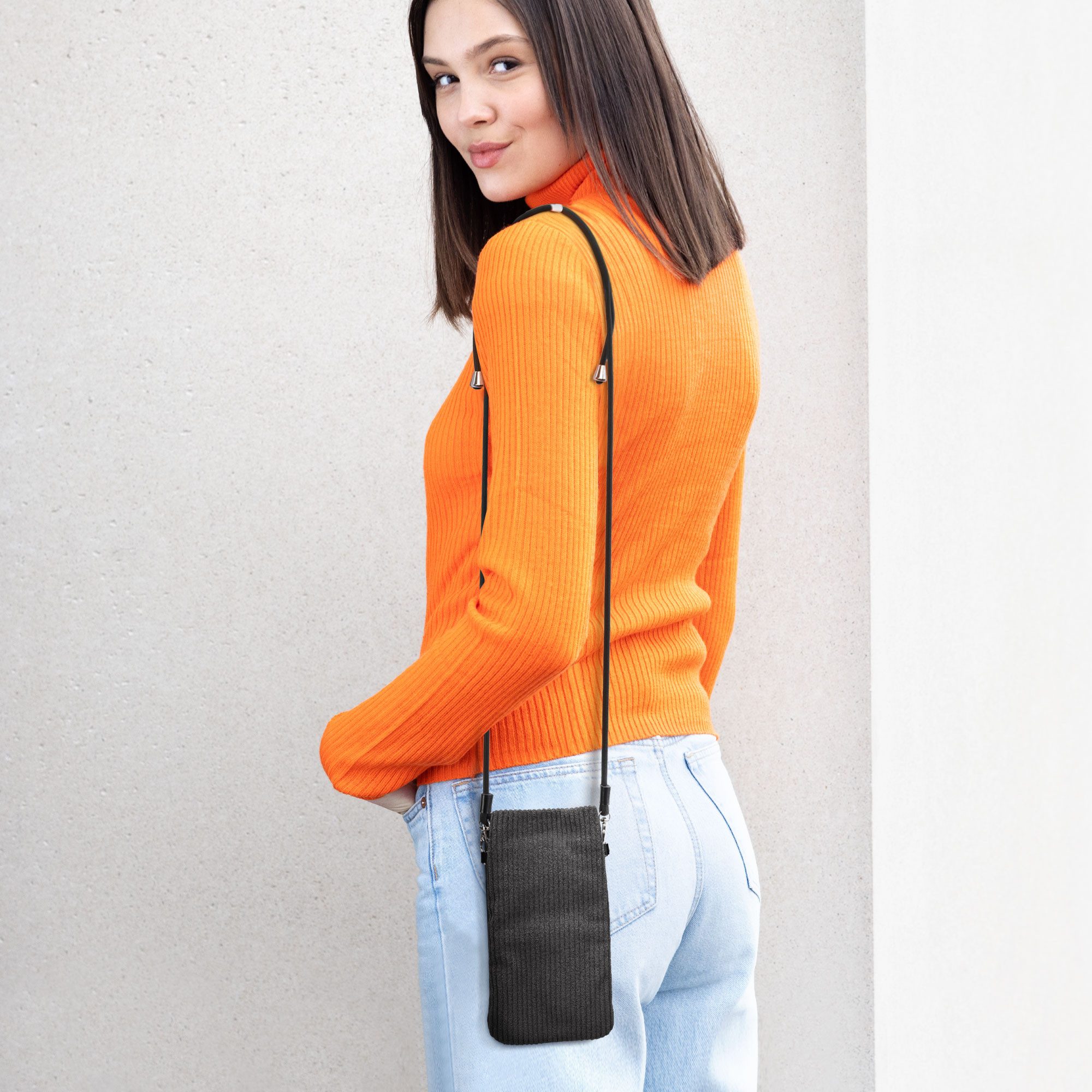 kwmobile Handytasche Handytasche für Smartphones XXL - 7" Handy Tasche (1-tlg), Cord Handy Hülle Dunkelgrau mit Kordel - Handy Tasche