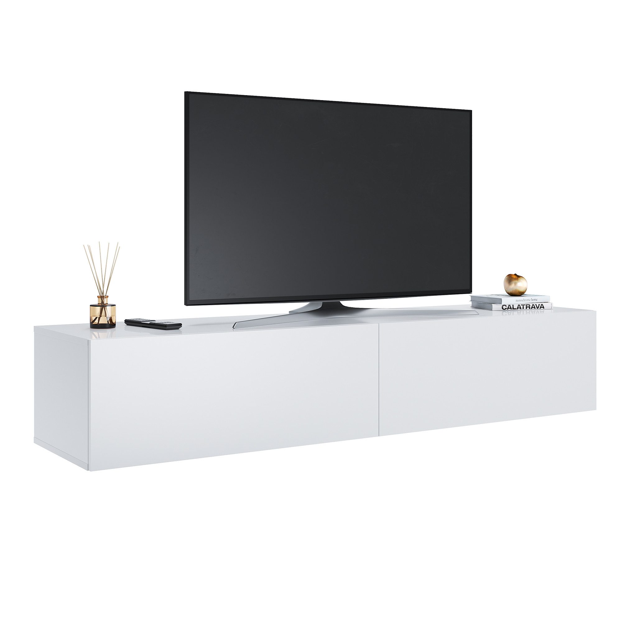 SONNI Lowboard Breite 140/160/180cm,TV Board,Hängend,Hochglanz,Weiß/schwarz, Belastbarkeit:20kg