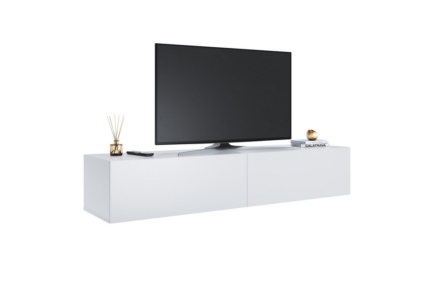 SONNI Lowboard Breite 140/160/180cm,TV Board,Hängend,Hochglanz,Weiß/schwarz, Belastbarkeit:20kg