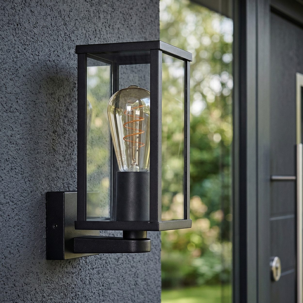hofstein Außen-Wandleuchte Außenwandlampe aus Metall/Glas in Schwarz/Klar, ohne Leuchtmittel, Leuchte im Industrial-Design für Garten/Außenfassade, E27, IP44