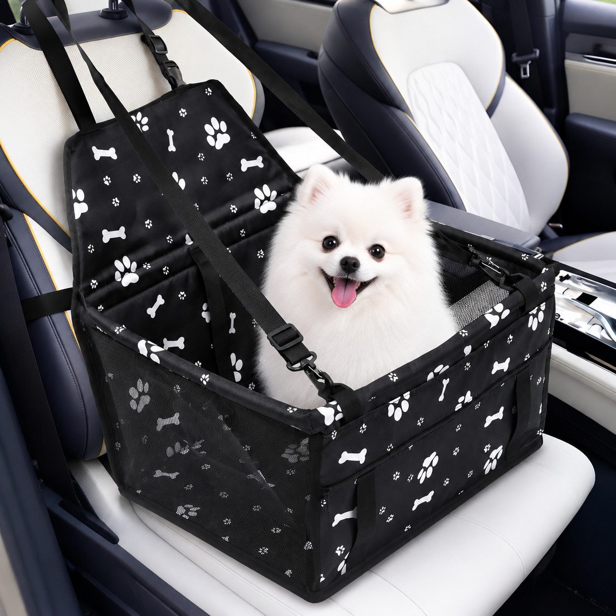 ibettertec Hunde-Autositz Hundesitz Auto – Sicher, Stabil, Für Rückbank & Vordersitz, atmungsaktivem Mesh, mit Sicherheitsgurt, faltbar,40*33*45cm