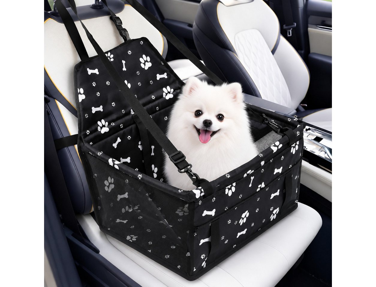 ibettertec Hunde-Autositz Hundesitz Auto – Sicher, Stabil, Für Rückbank & Vordersitz, atmungsaktivem Mesh, mit Sicherheitsgurt, faltbar,40*33*45cm