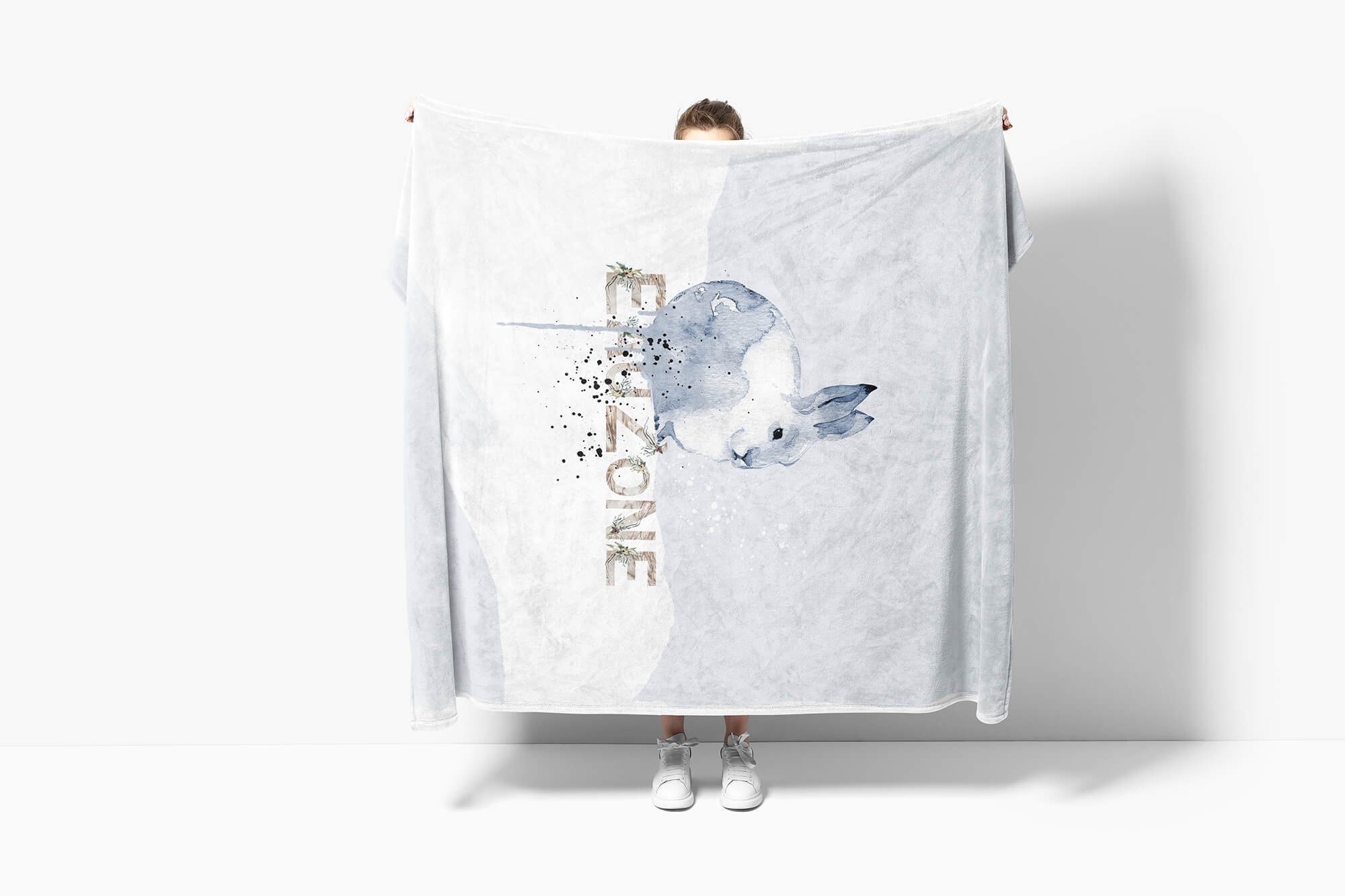 (1-St), Kuscheldecke Saunatuch Handtuch Strandhandtuch Baumwolle-Polyester-Mix Art Schneehase Handtücher Handtuch Wasserfarben, Sinus