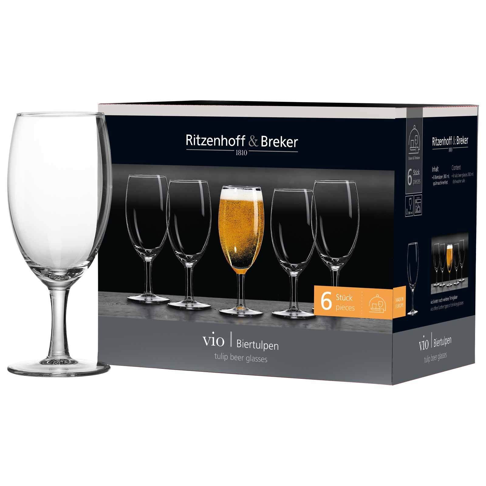 Ritzenhoff & Breker Bierglas Vio Biergläser 380 ml 6er Set, 6-tlg., Glas