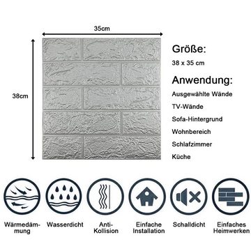 NUODWELL 3D-Tapete 3D Wandpaneele Selbstklebend - Ziegel Steinoptik,Wasserdicht Tapete, (10 St)