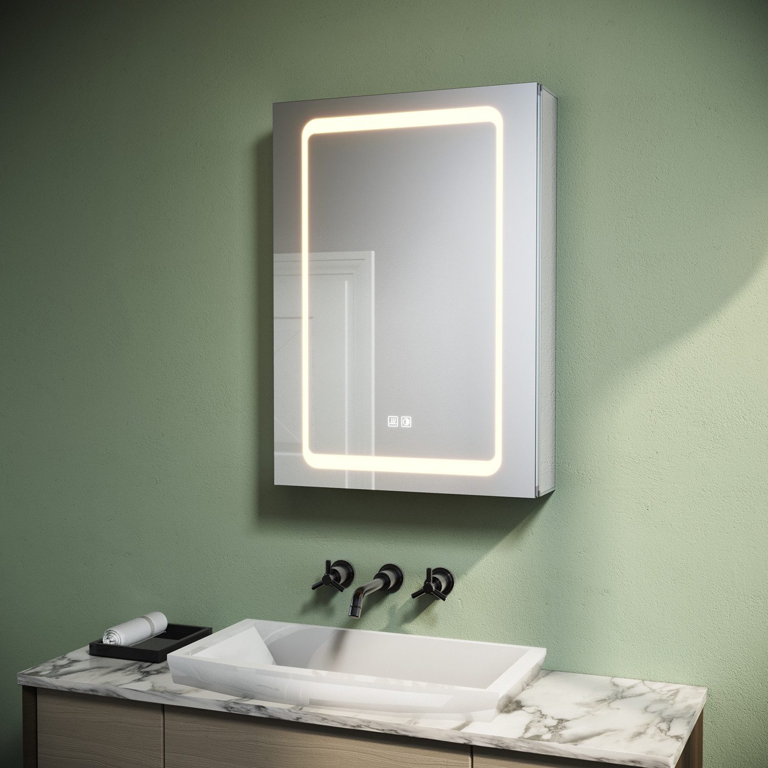 SONNI Spiegelschrank Dreifarbiger LED-Badezimmerspiegelschrank mit Antibesc günstig online kaufen