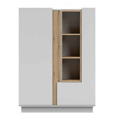 MOEBLO Highboard REYLA 07 (Bücherregal Sideboard Wohnzimmer Kommode Schlafzimmer Komodenschrank Highboard, Weiß oder Grau + Eiche Artisan Kleiderschrank 2-türig Schrank), (BxHxT):100x137x42cm