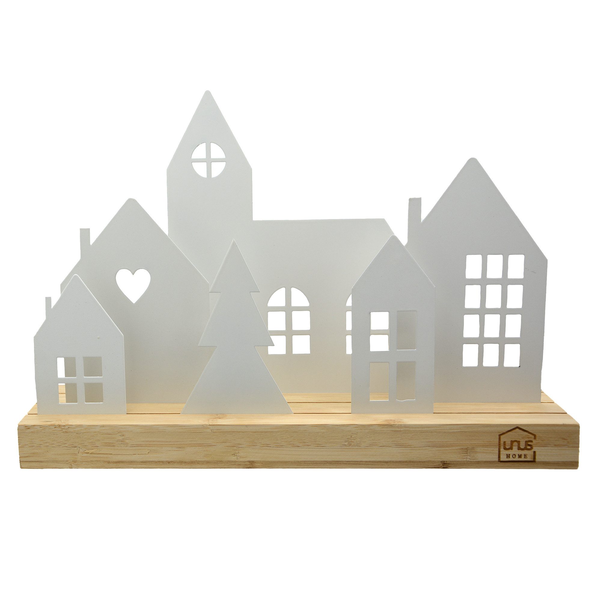 UNUS HOME Dekofigur Aufsteller Häuser Stadt (4 Häuser, 1 Kirche, 1 Baum, we günstig online kaufen