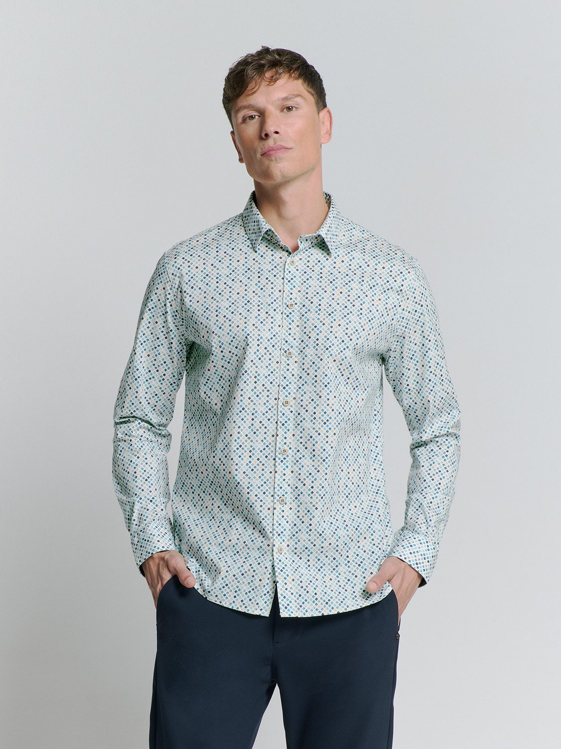 Langarmhemd No Excess Stretchhemd Shirt Stretch Allover Printed