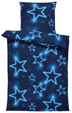 Bettwäsche Sterne, One Home, Microfaser, 6 teilig, leuchtoptik inkl. Extra Kissenbezüge 40x80 cm
