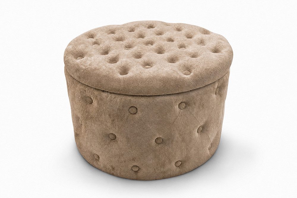 riess-ambiente Sitzhocker MODERN BAROCK 60cm champagner greige - Bouclé, mit Stauraum, Barock (Einzelartikel, 1 St), Eleganter Sitz - ideal für Ankleide, Flur, Wohnzimmer & Garderobe