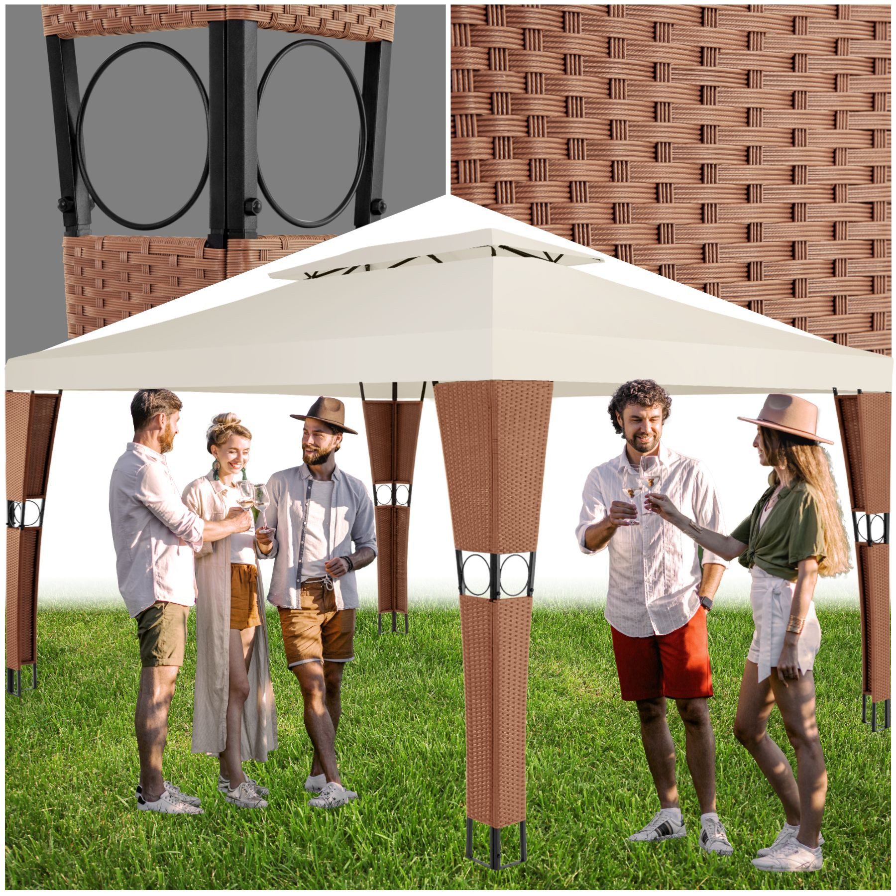 tectake Pavillon Rattan Gartenpavillon, mit 0 günstig online kaufen