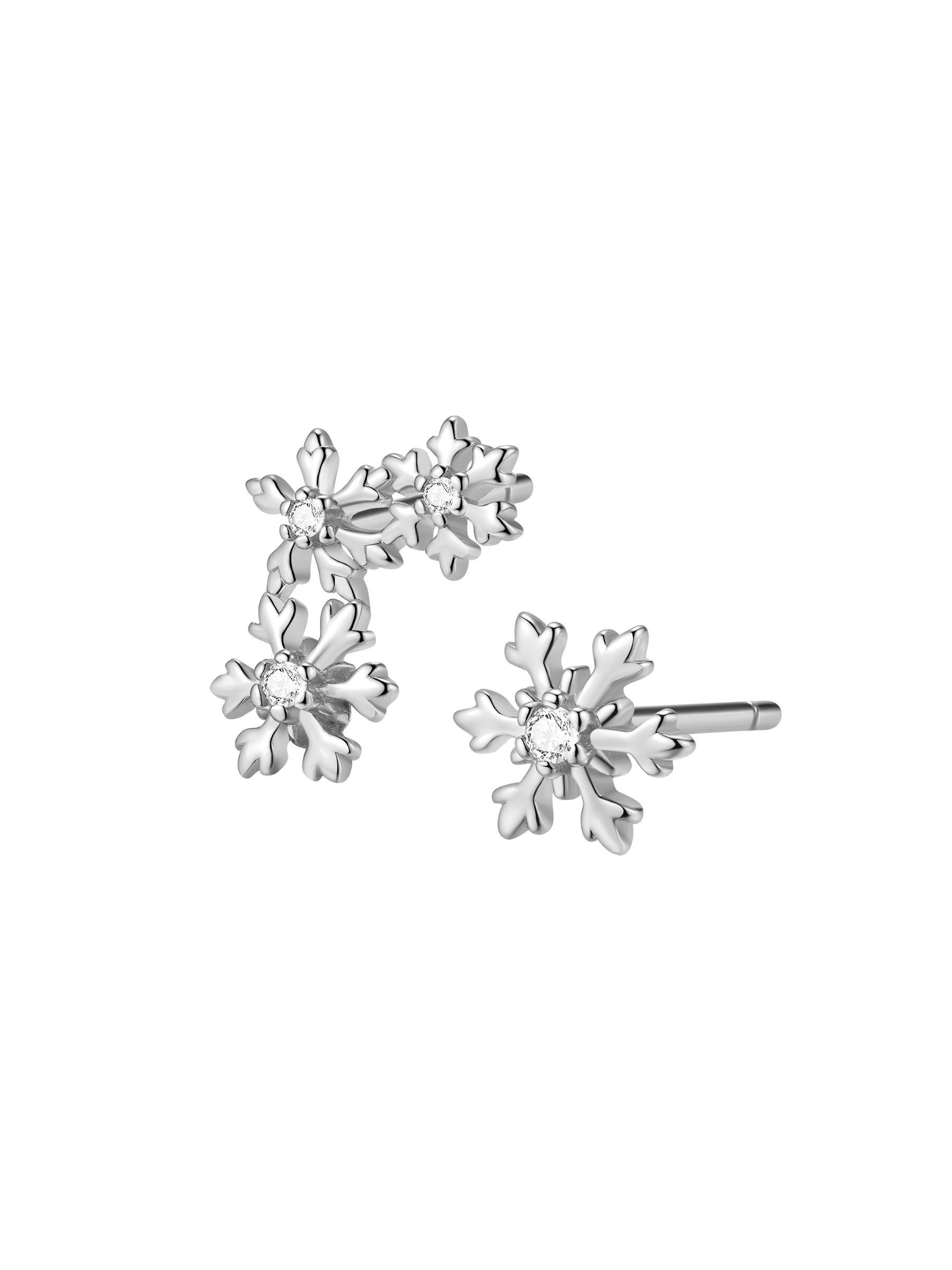 Hey Happiness Paar Ohrstecker Zirkonia Schneeflocken, für Damen & Mädchen, Festliche 925 Silber Damen Ohrringe, vergoldet