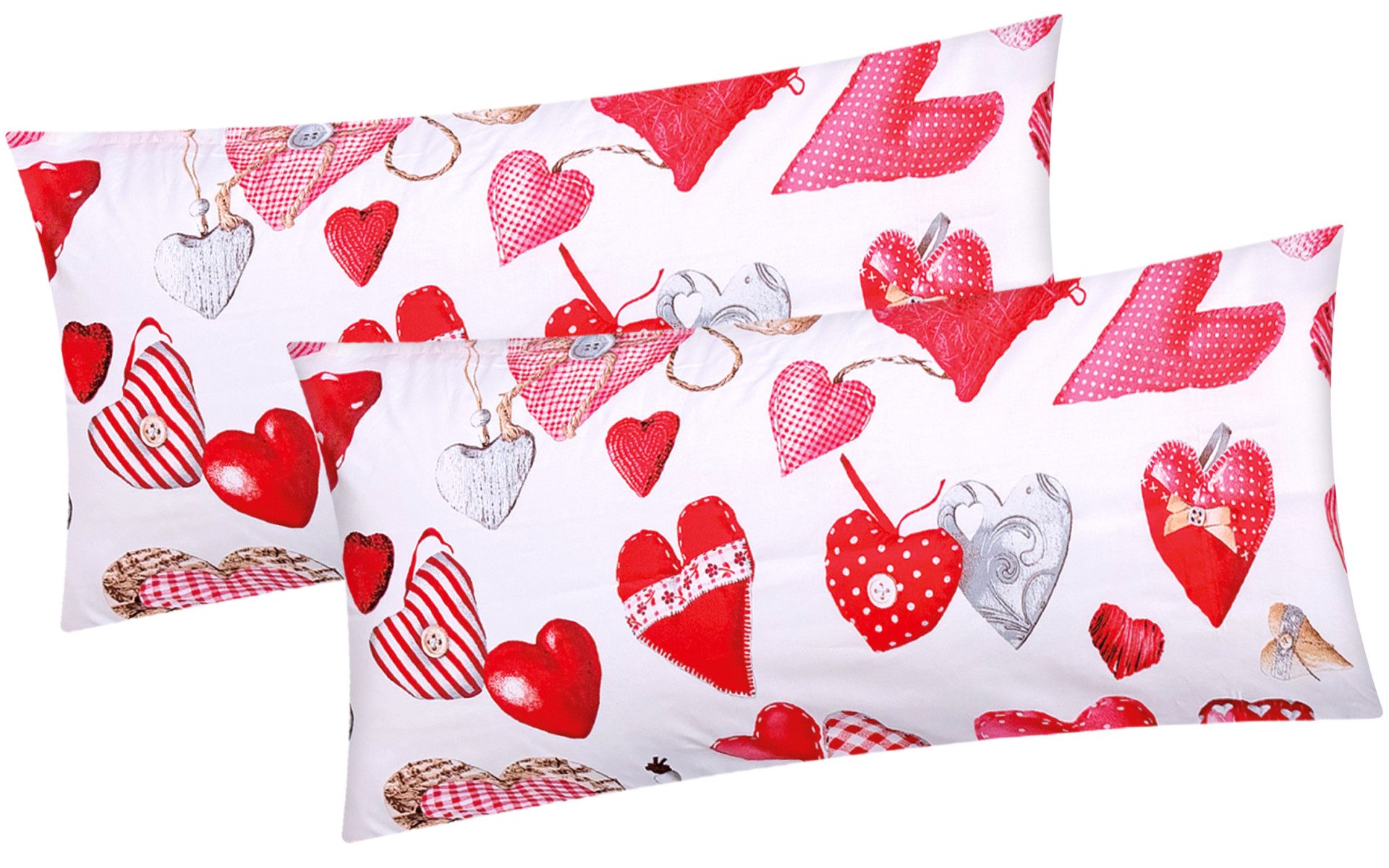 Heubergshop Kissenbezug, (2 Stück), 2er Set 40x80cm Herzen Landhaus Kissenh günstig online kaufen