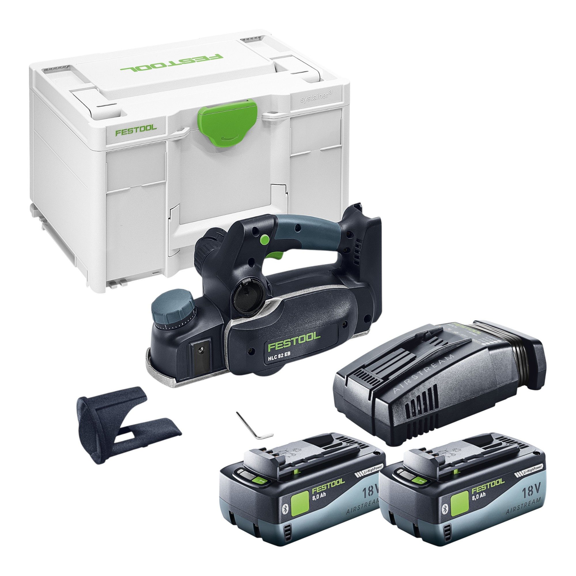 FESTOOL Elektrohobel HLC 82 EB-Basic 18 V 82mm + 2x Akku 8,0Ah + Ladegerät + Systainer