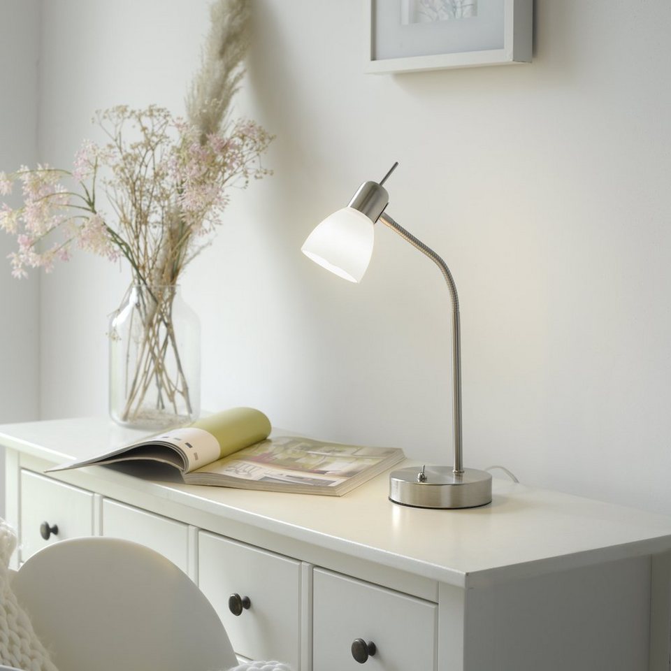 Tischleuchte Bürotisch, Schreibtisch, 1xE14/40W, KARO, LED Glasschirm Wohnzimmertisch, Tischleuchte LED LeuchtenDirekt