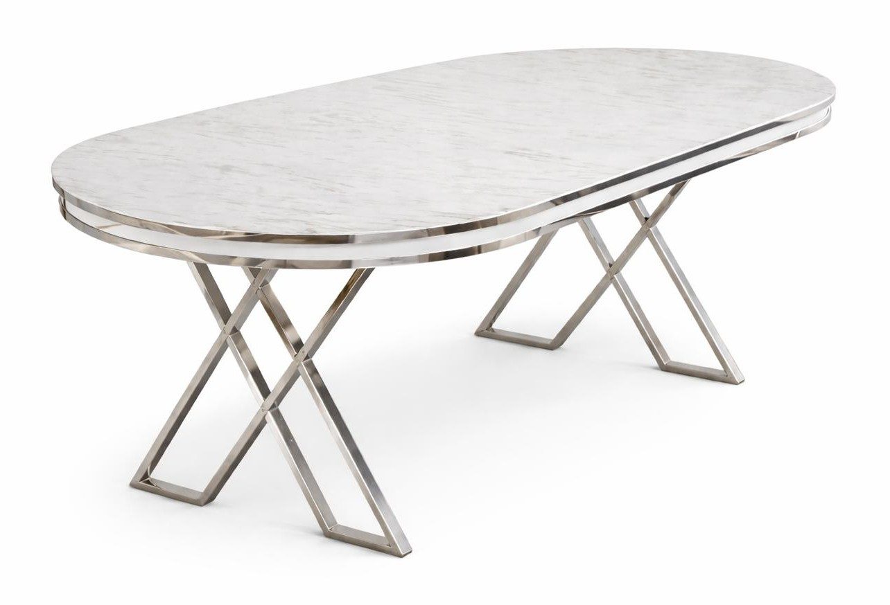 Xlmoebel Esstisch Moderner ovaler Esstisch in Weiß aus Metall für Esszimmer, Made in Europa