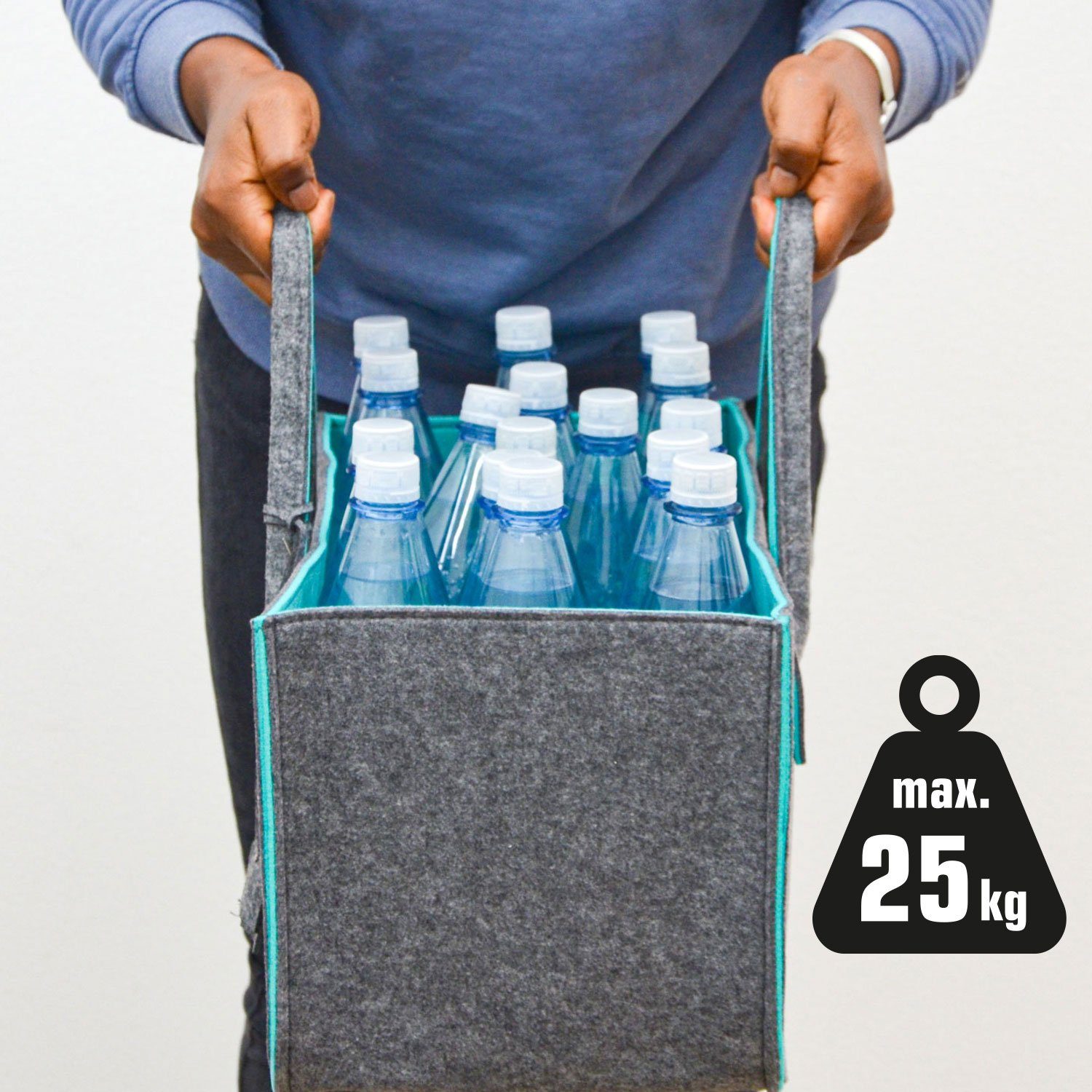 DuneDesign Einkaufsshopper 30l Tragetasche Filz - Schwerlast Einkaufstasche - Shopper bis 25kg, Faltbar - Kaminholztasche - Wäschekorb - Spielzeugkorb – Bild 4 von 5