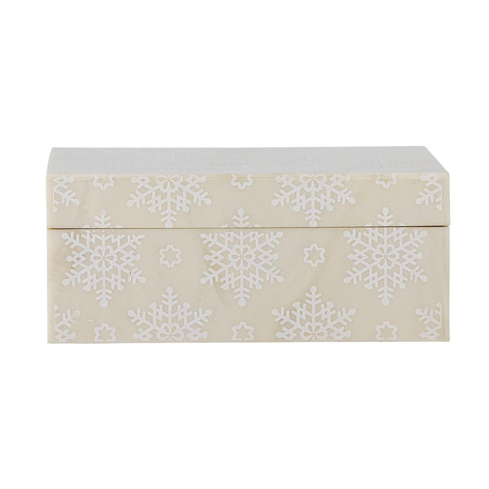 Bloomingville Aufbewahrungsbox Cheri Box mit Deckel und Schneeflocken-Motiv, Natur, Schmuckaufbewahrung, Schneeflockenmuster, Winterdeko, Schmuckdose