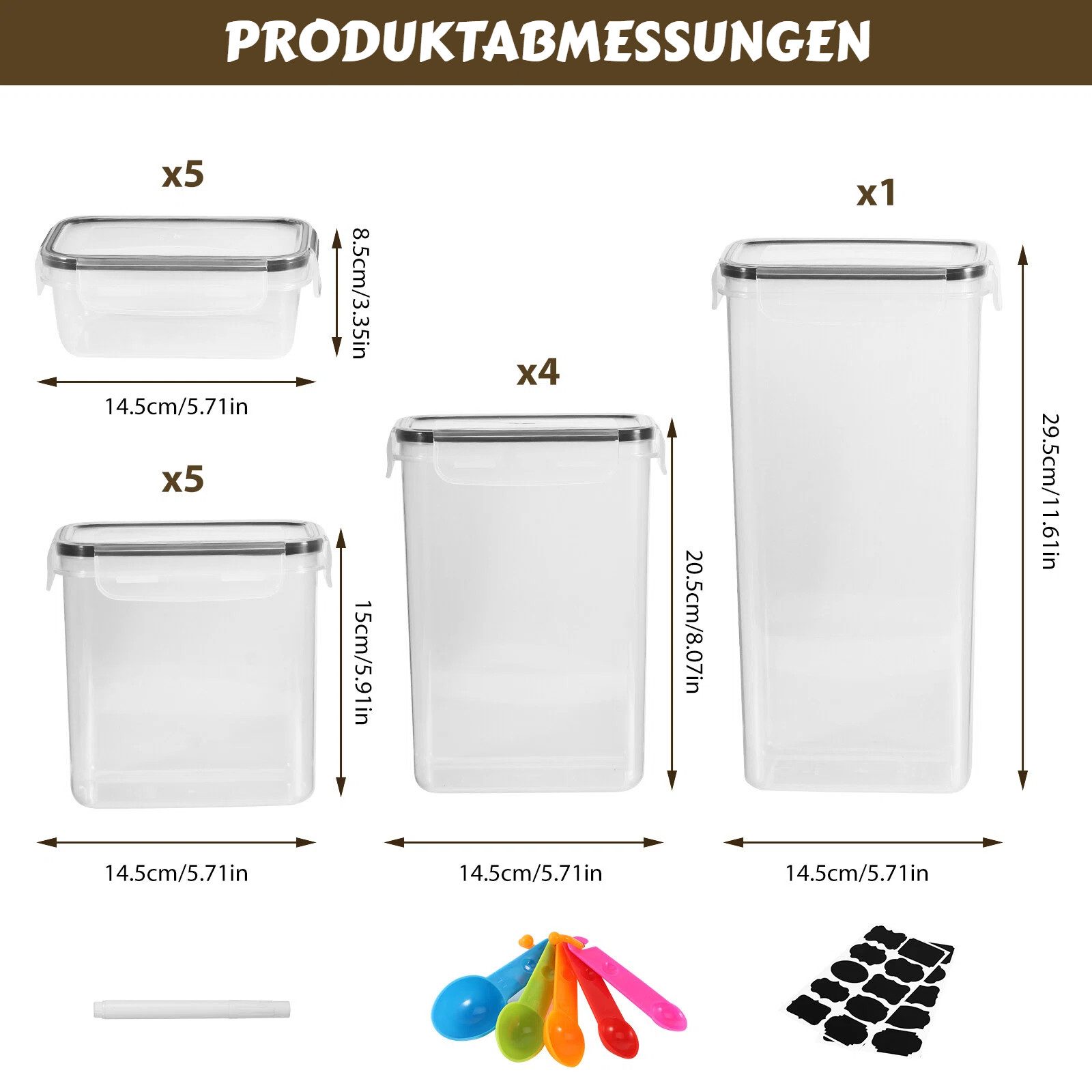 BlingBin Vorratsdose Frischhaltedose mit Deckel Luftdicht, Aufbewahrungsboxen Set, PP + Silikon, (15er Set, 15-tlg., Kapazität: 0,8L*5, 1,4L*5, 2L*4, 2,8L*1), Vorratsbehälter Mit Schreibstift,Messlöffel & Etikett für Mehl,Zucker