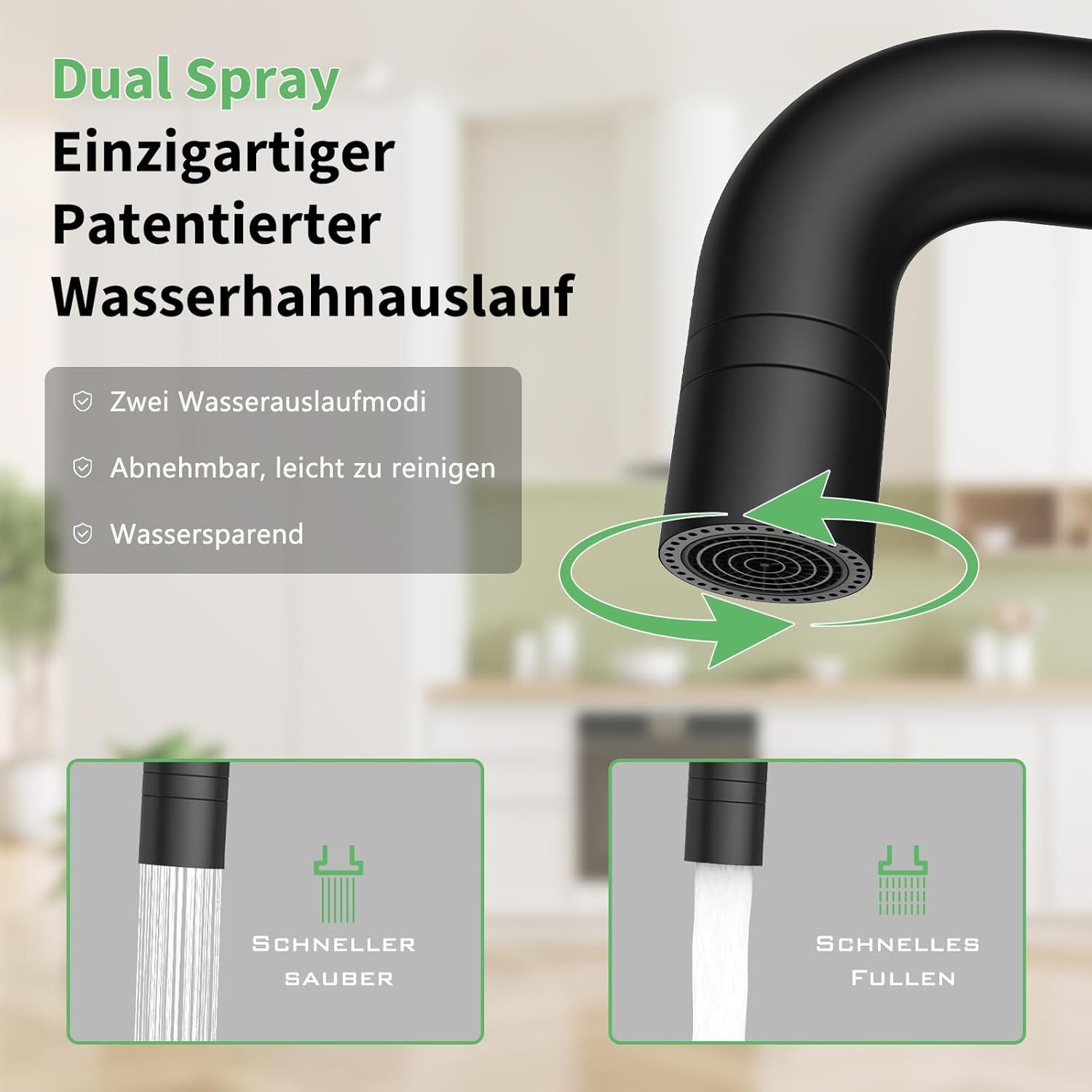 GarveeMore Küchenarmatur Niederdruck mit 2 Strahlarten,360 ° Drehbare Wasserhahn Küche Leicht zu zerlegen und zu waschen,Spültischarmatur,Untertischgeräte – Bild 2 von 5