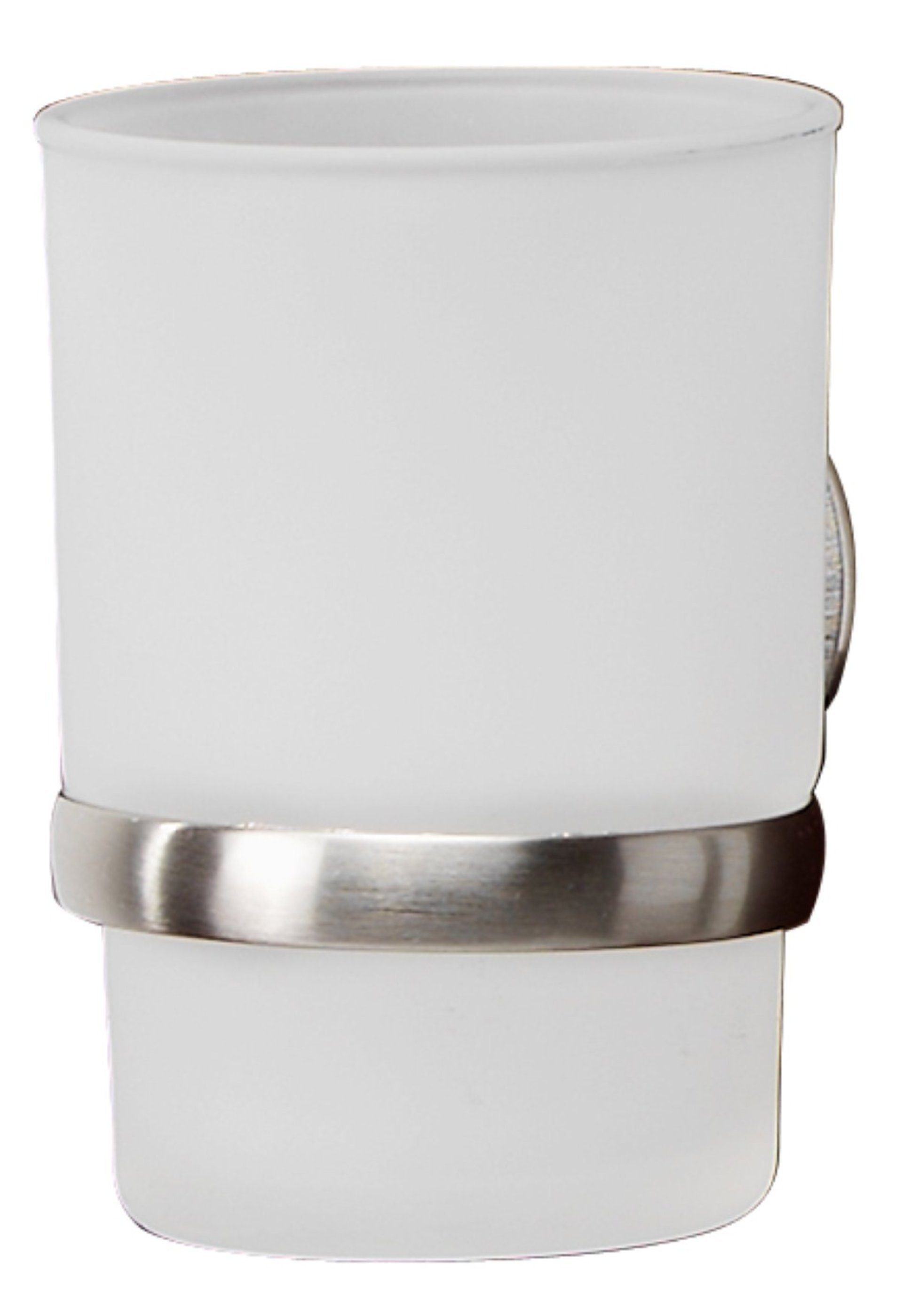 FACKELMANN Zahnbürstenhalter Glas mit Halter FUSION, Glas-Zahnputzbecher mit vernickeltem Halter