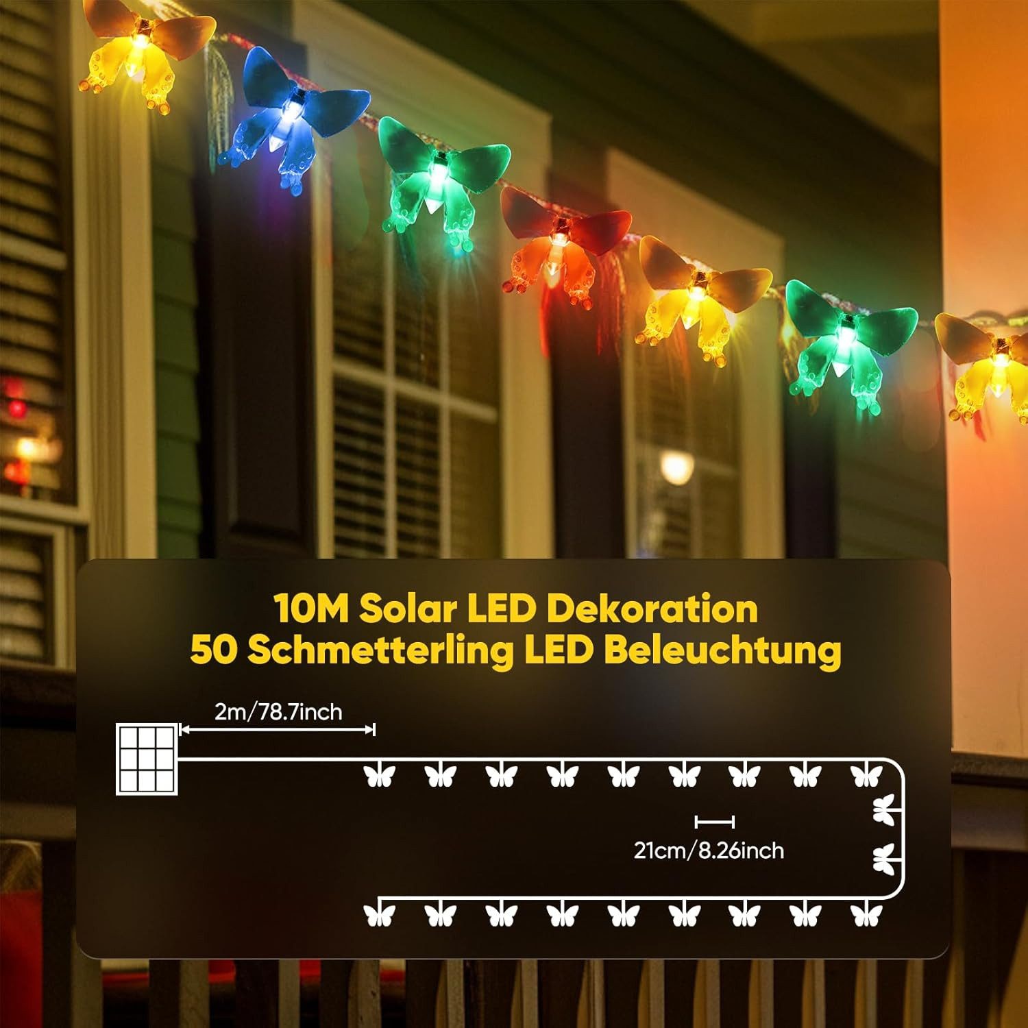 Salcar LED Solarleuchte Solarleuchten Garten Schmetterlinge Lichterkette Weihnachtsdeko, 10M 50 LED Bunt für Garten, Bäume, Terrasse, Weihnachten, Partys – Bild 5 von 5