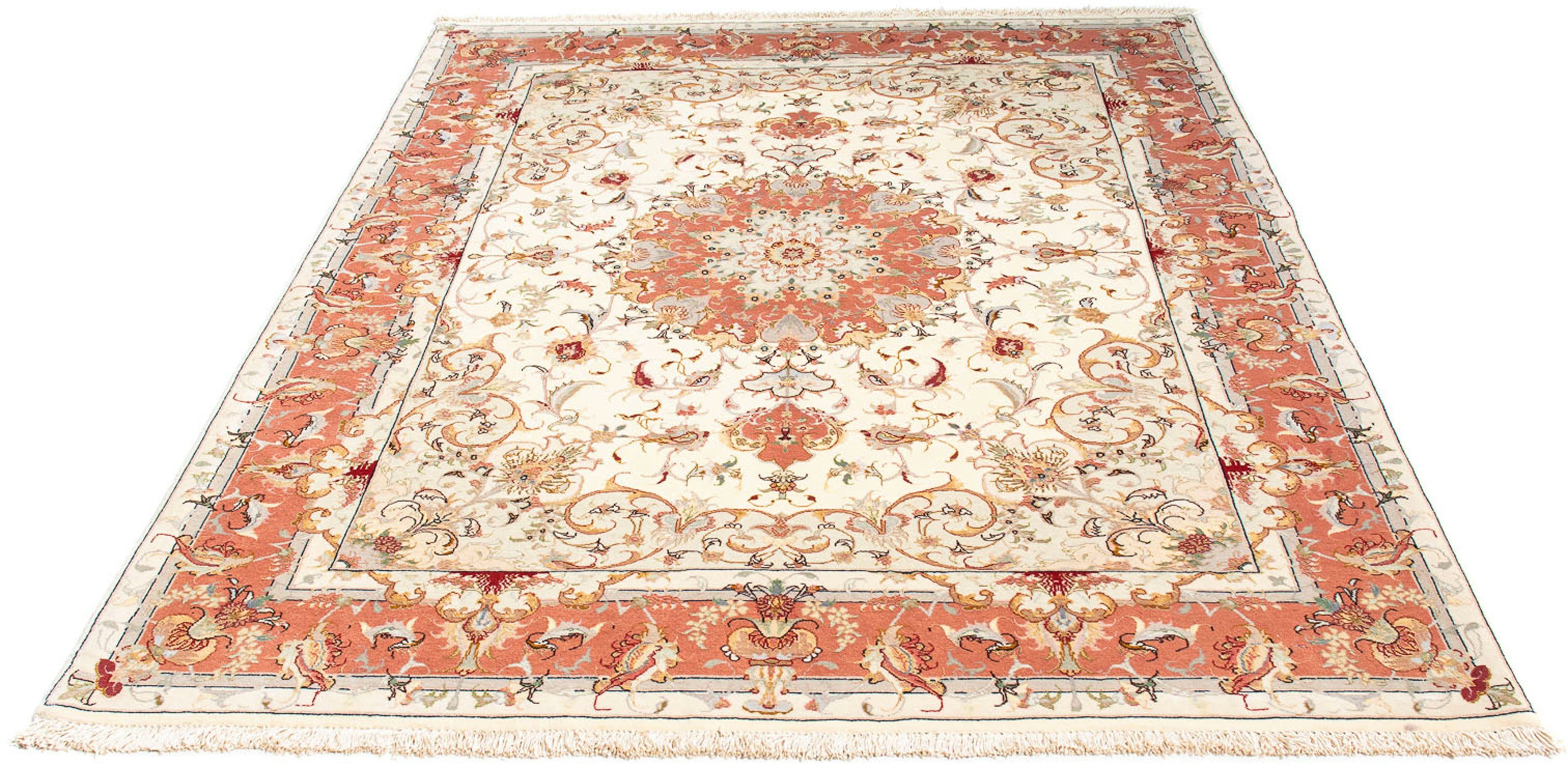 Orientteppich Perser - Täbriz - Royal - 202 x 151 cm - beige, morgenland, rechteckig, Höhe: 7 mm, Wohnzimmer, Handgeknüpft, Einzelstück mit Zertifikat