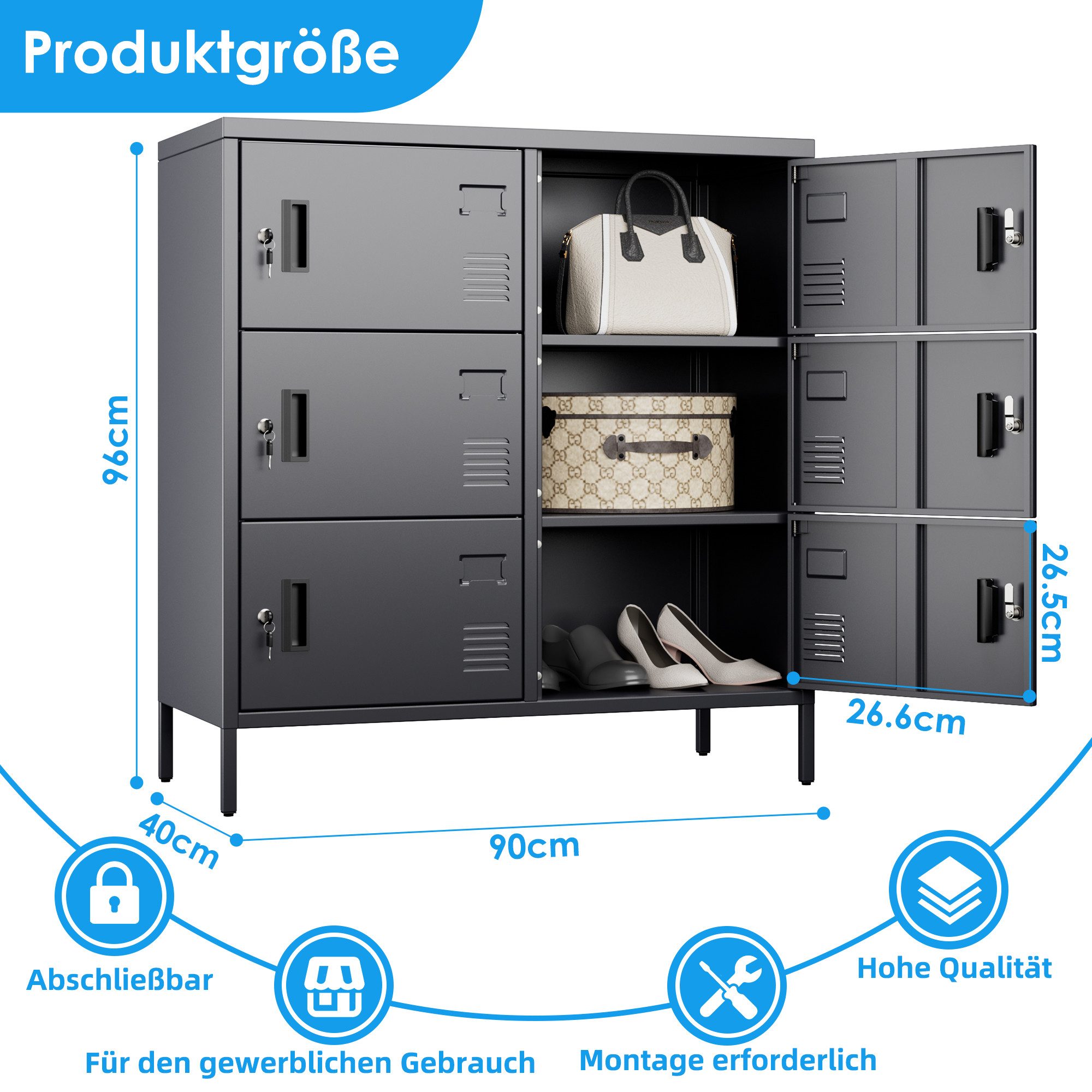 AOBABO Mehrzweckschrank Mitarbeiterschrank mit Lüftungslöchern, 90x40x96 cm (1-St) 6-türiger Metallschrank, abschließbar
