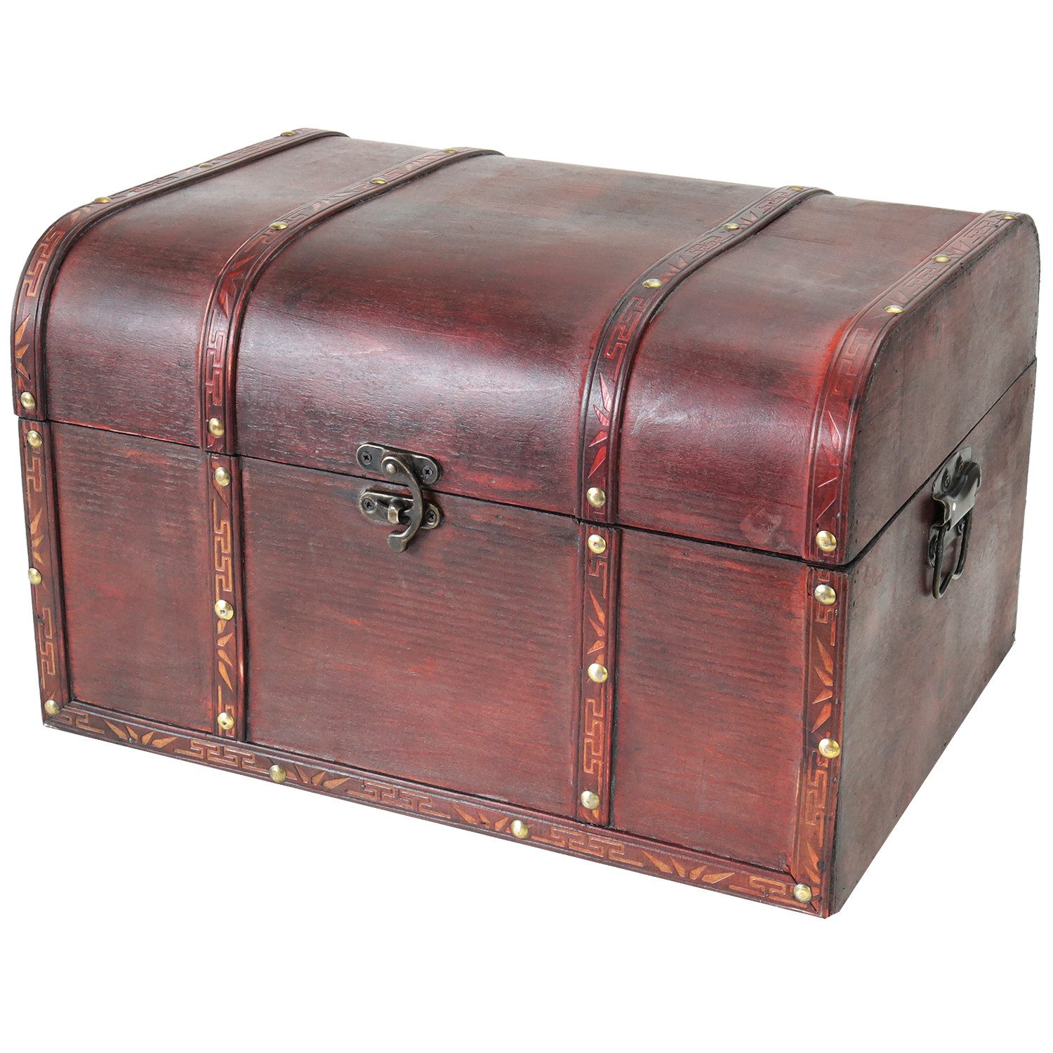 HMF Schatzkiste Handgefertigte Holztruhe Portugal, Schatzkiste mit dekorativem Metallschloss im Antik-Look, 40x30x25 cm