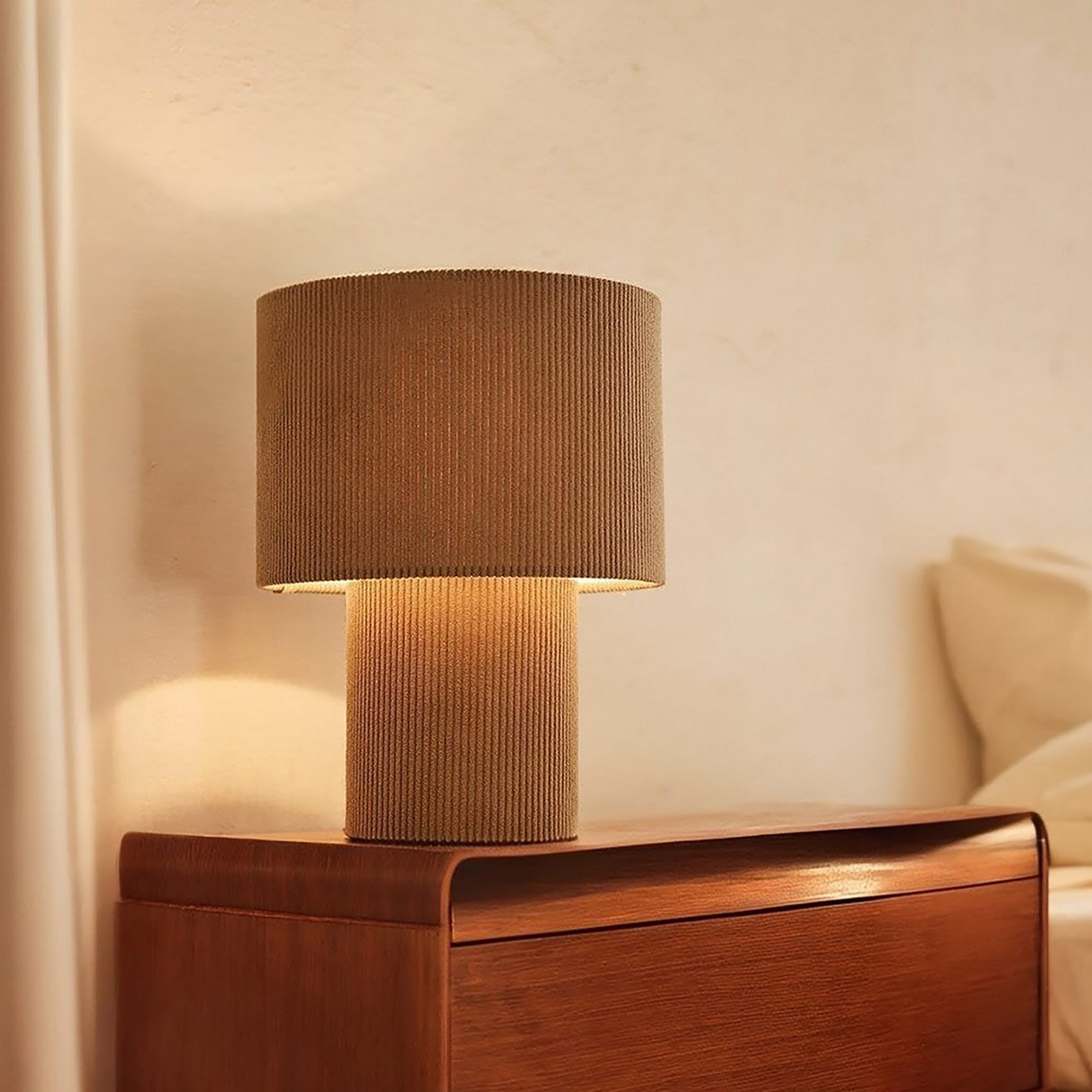 Lightbox Tischleuchte, ohne Leuchtmittel, Retro Tischlampe, Cord, Stoff, E27, 30cm, dekorativ, grau