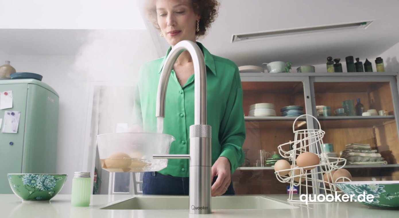QUOOKER Küchenarmatur mit Armatur 100°C QUOOKER ROUND COMBI+ Spültischmischer (22+FRCHR) 100°C Chrom B Kochendwasserfunktion FUSION (2-St)