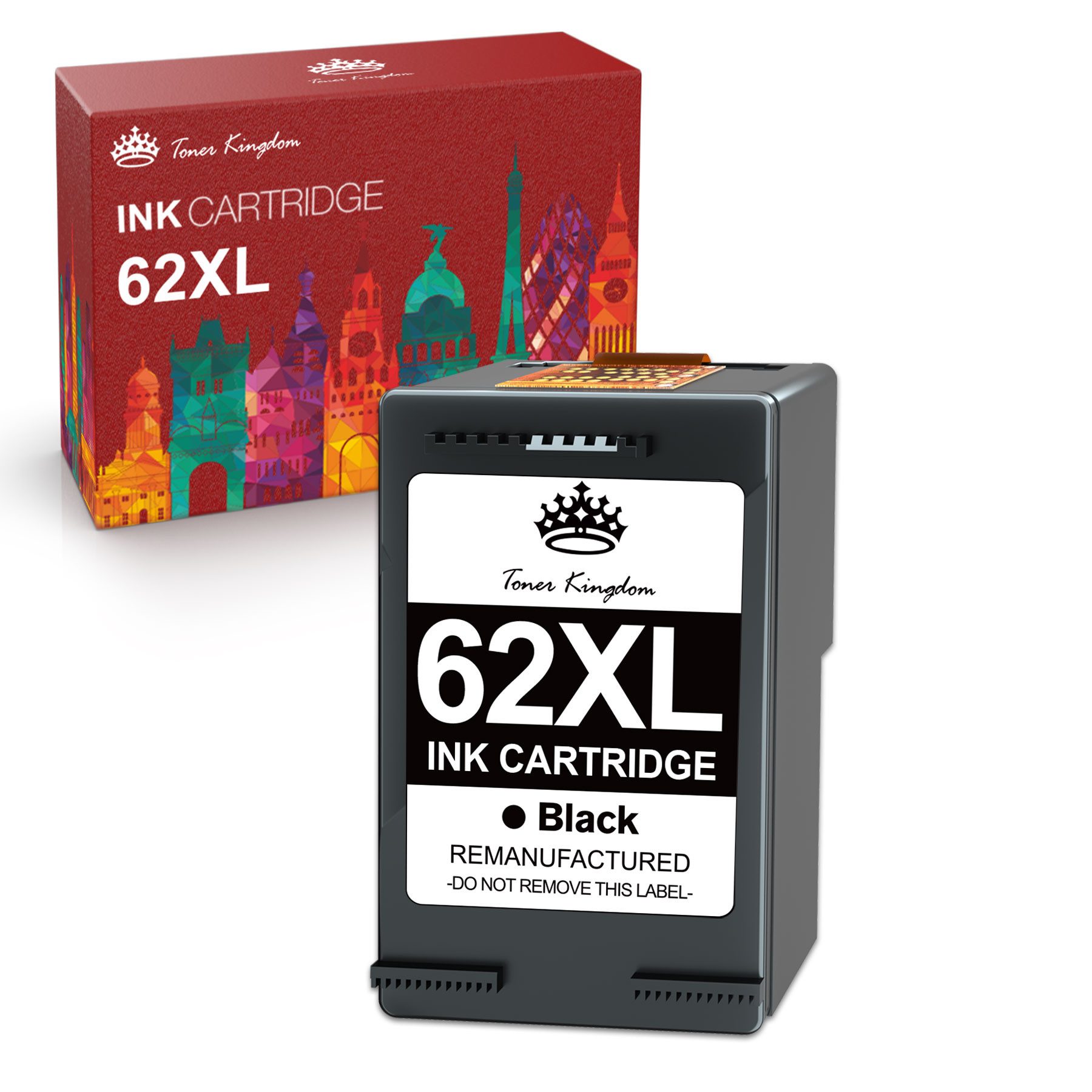 Toner Kingdom Patronen XXL PlatinumSerie für HP 62XL Black 5740 5744 8040 5741 5742 Tintenpatrone (500-tlg)