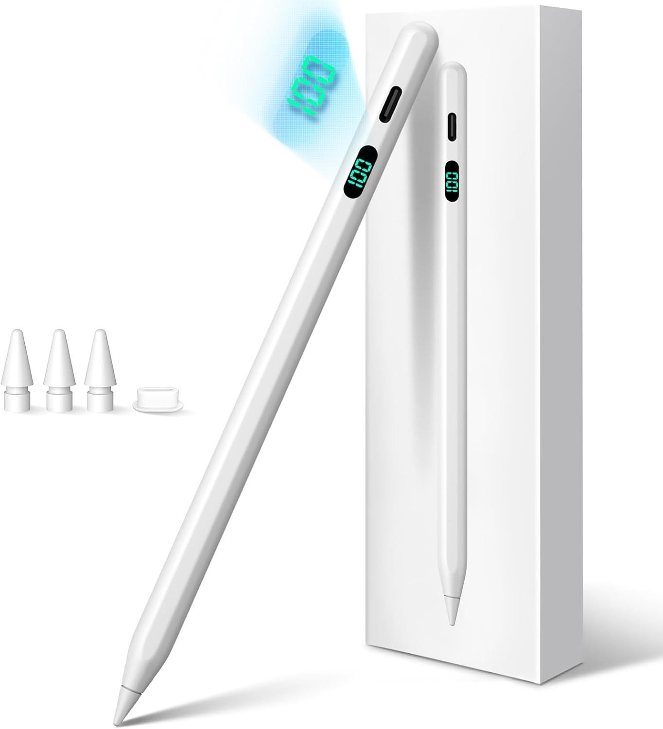ibettertec Eingabestift Eingabestift Stift für iPad 2018-2026 mit USB-C Schnellladeleistung (Packung, für iPad Pro13"/12,9"/11"/iPad6-11.Gen/mini5-7/Air3-5,M2-M4) Handflächenerkennung, Neigungserkennung, LED-Ladestandsanzeige