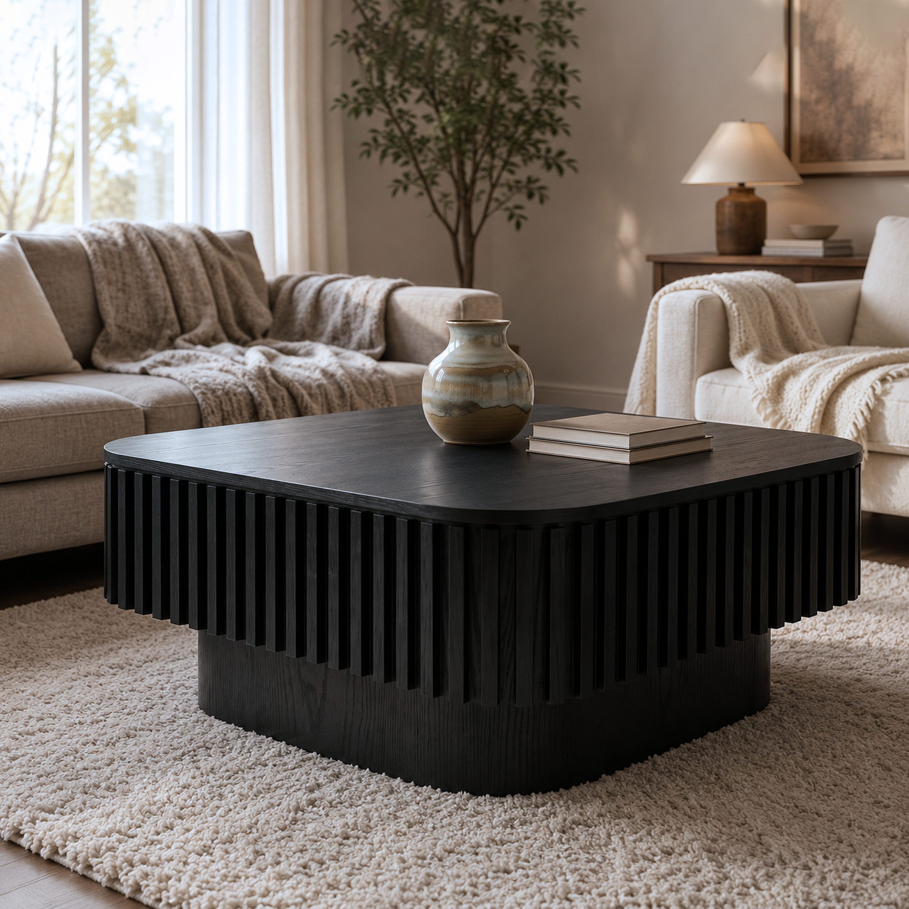 Celya Couchtisch Quadratischer Cocktailtisch mit verstecktem Stauraum (aus furniertem Massivholz, einfache Montage in 5 Minuten)