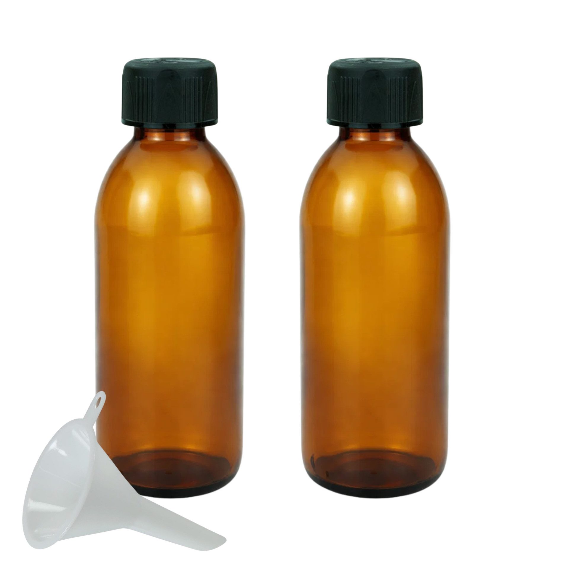mikken Trinkflasche 2x Laborflasche 200ml braun mit Schraubverschluss Medizinflasche, inkl Kindersicherung, Apothekerqualität, UV-Schutz