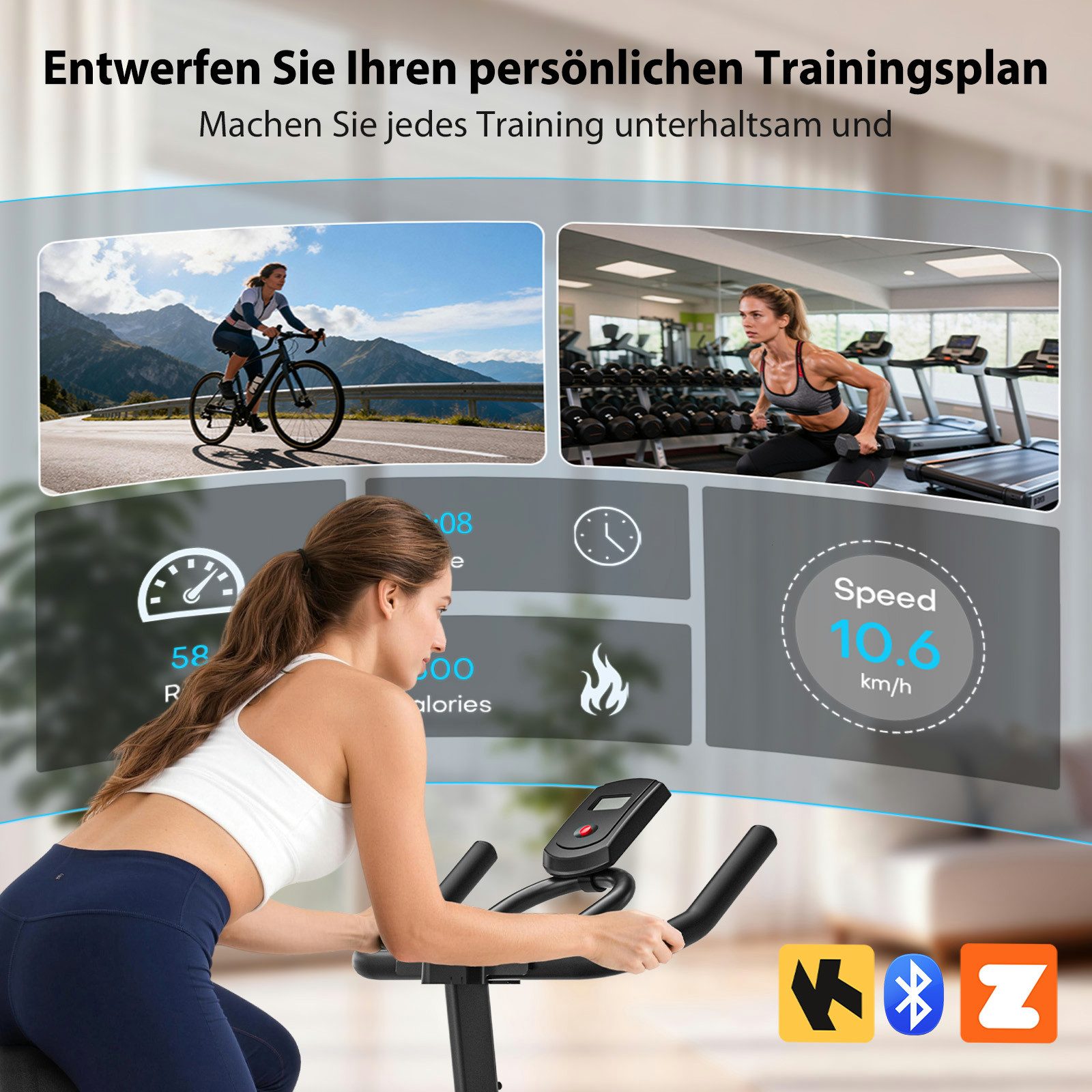 Wenoker Heimtrainer Fahrrad mit Verstellbarem Magnetwiderstand, Leises Fitnessbike (1-tlg), Hometrainer Fahrrad mit APP, LCD-Monitor, Tablet-Halter – Bild 4 von 5