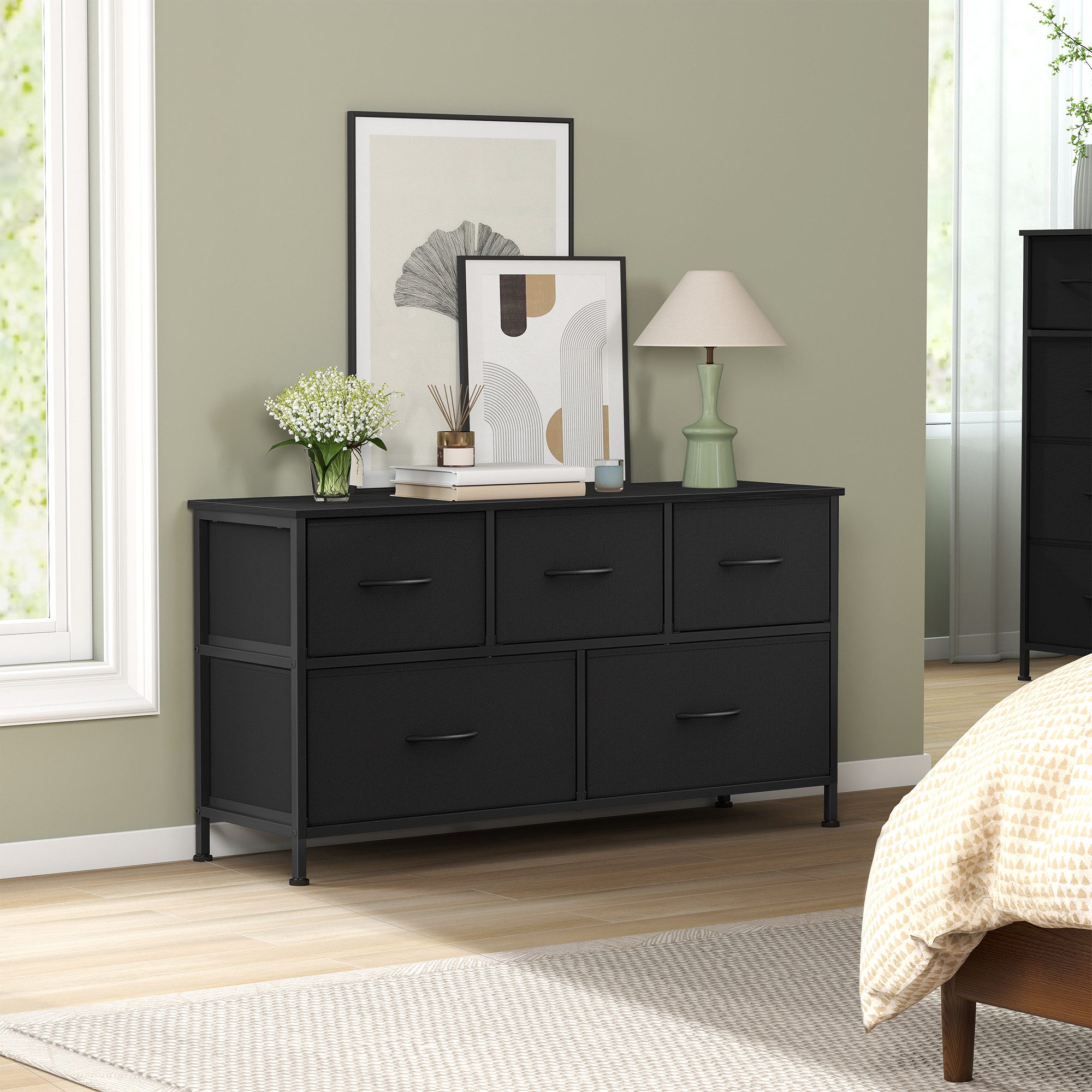 SONGMICS Kommode Schrank, Aufbewahrungsschrank, Stahl, MDF, Vliesstoff, für Schlafzimme